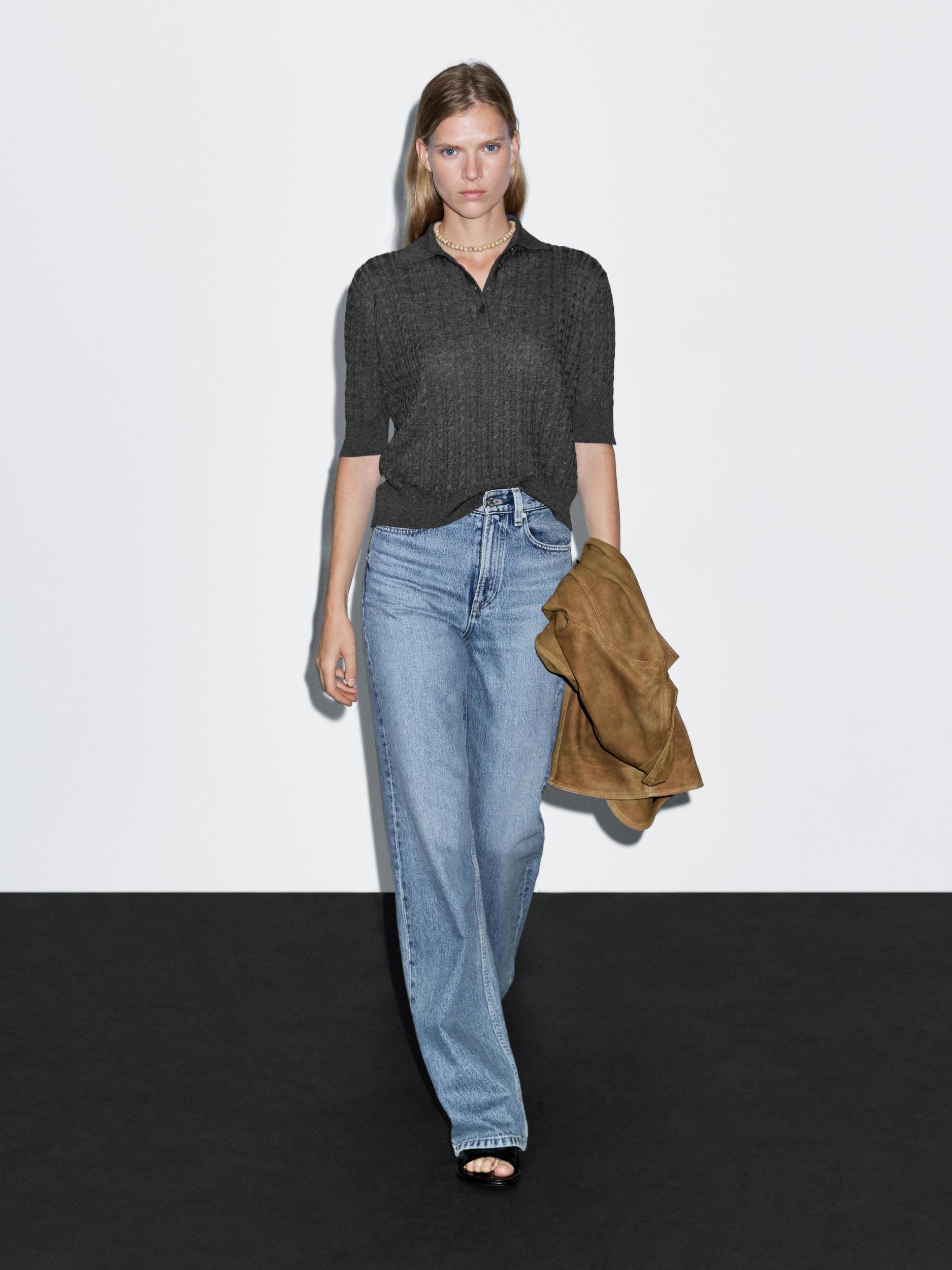 Wool blend cable-knit polo shirt Product Image