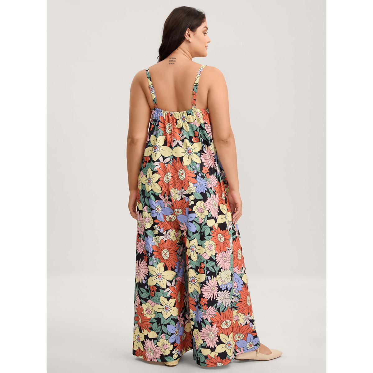 Plus Size Black Vivid Groove Stretchy Adjustable Jumpsuit Women Playful Sleeveless Non Casual Loose Jumpsuits BloomChic 10/M Product Image