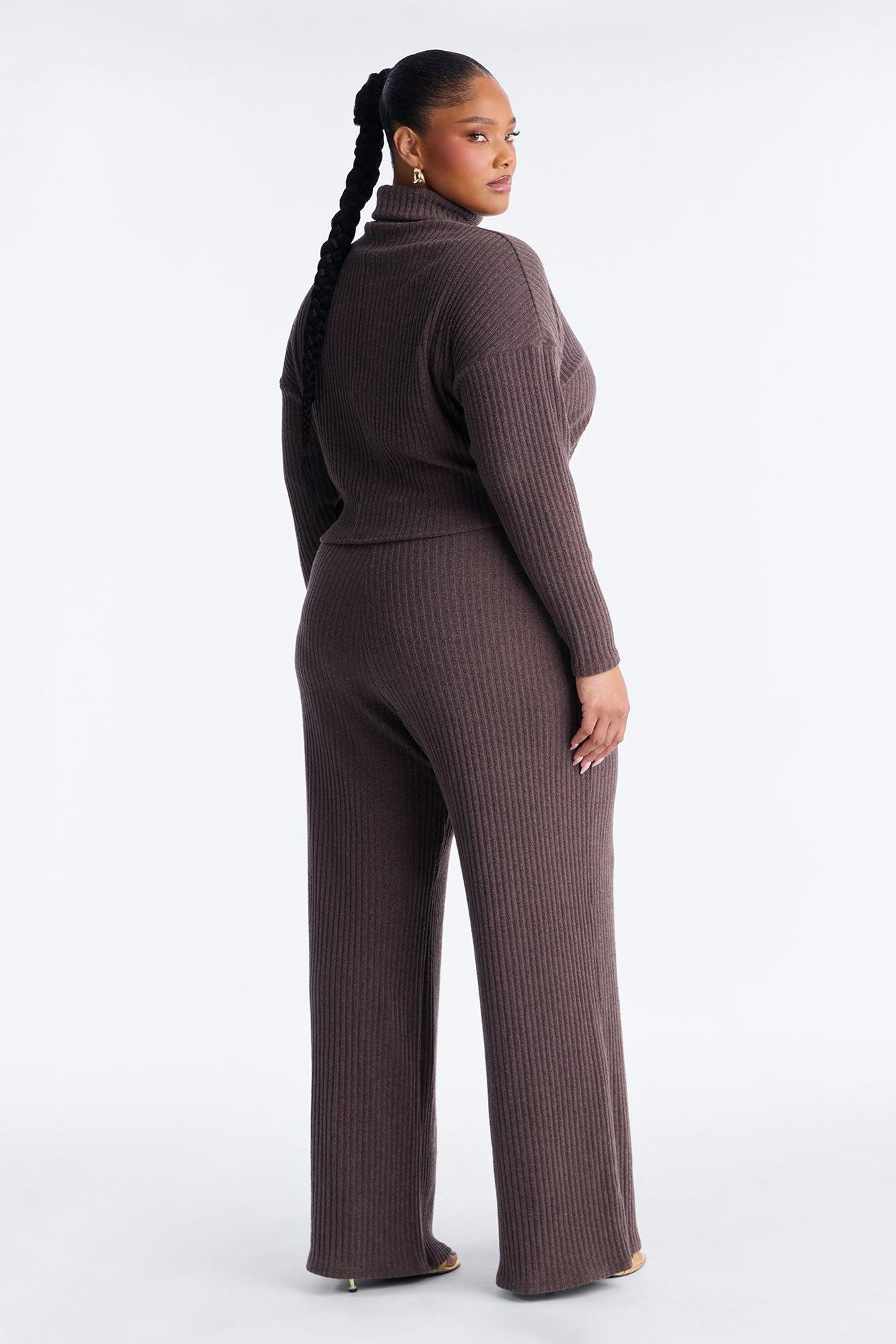 Melissa Ribbed Turtleneck Pant Set - Brown Female Product Image