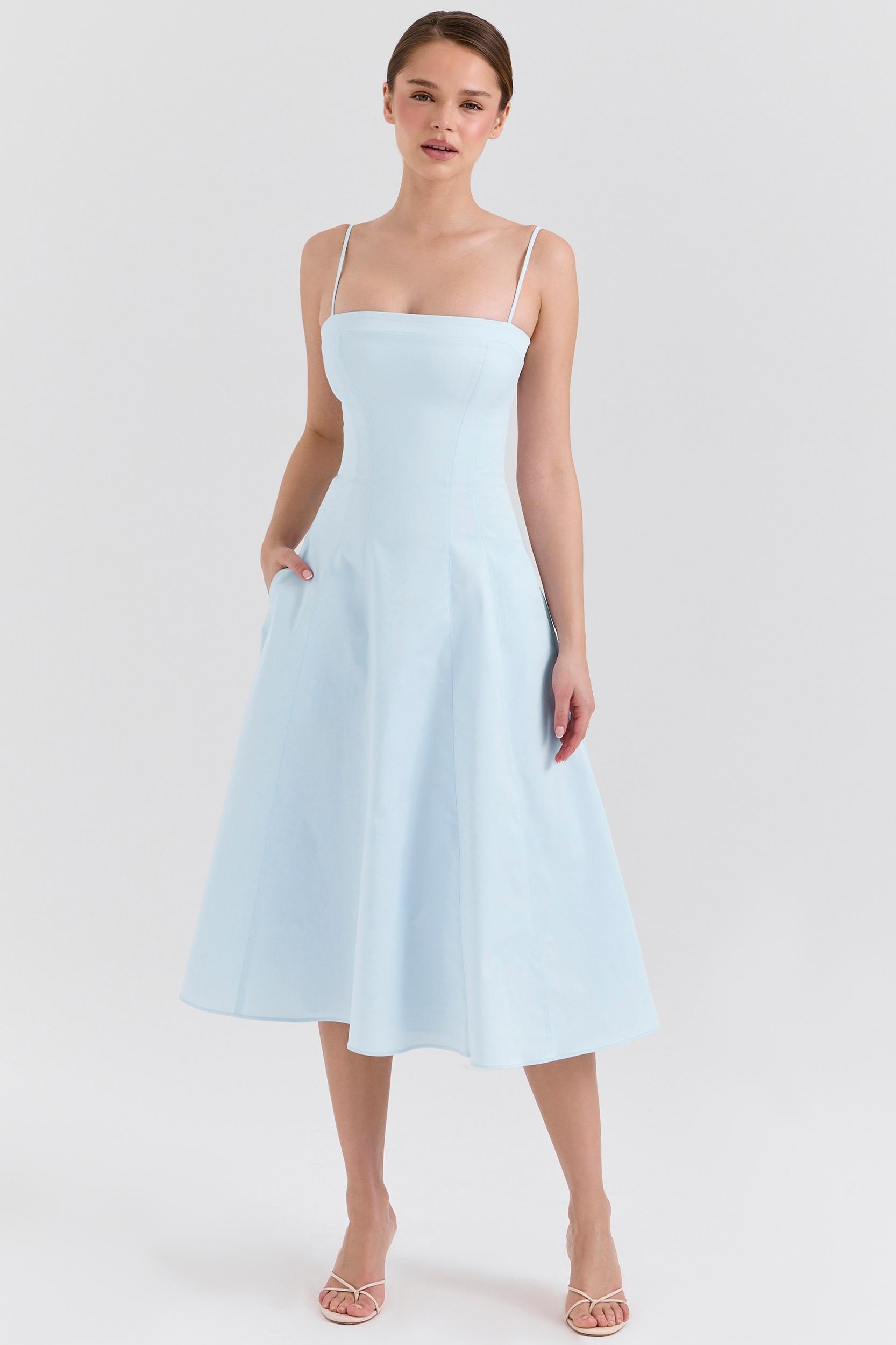 Dolly  soft blue stretch cotton a-line midi sundress Product Image