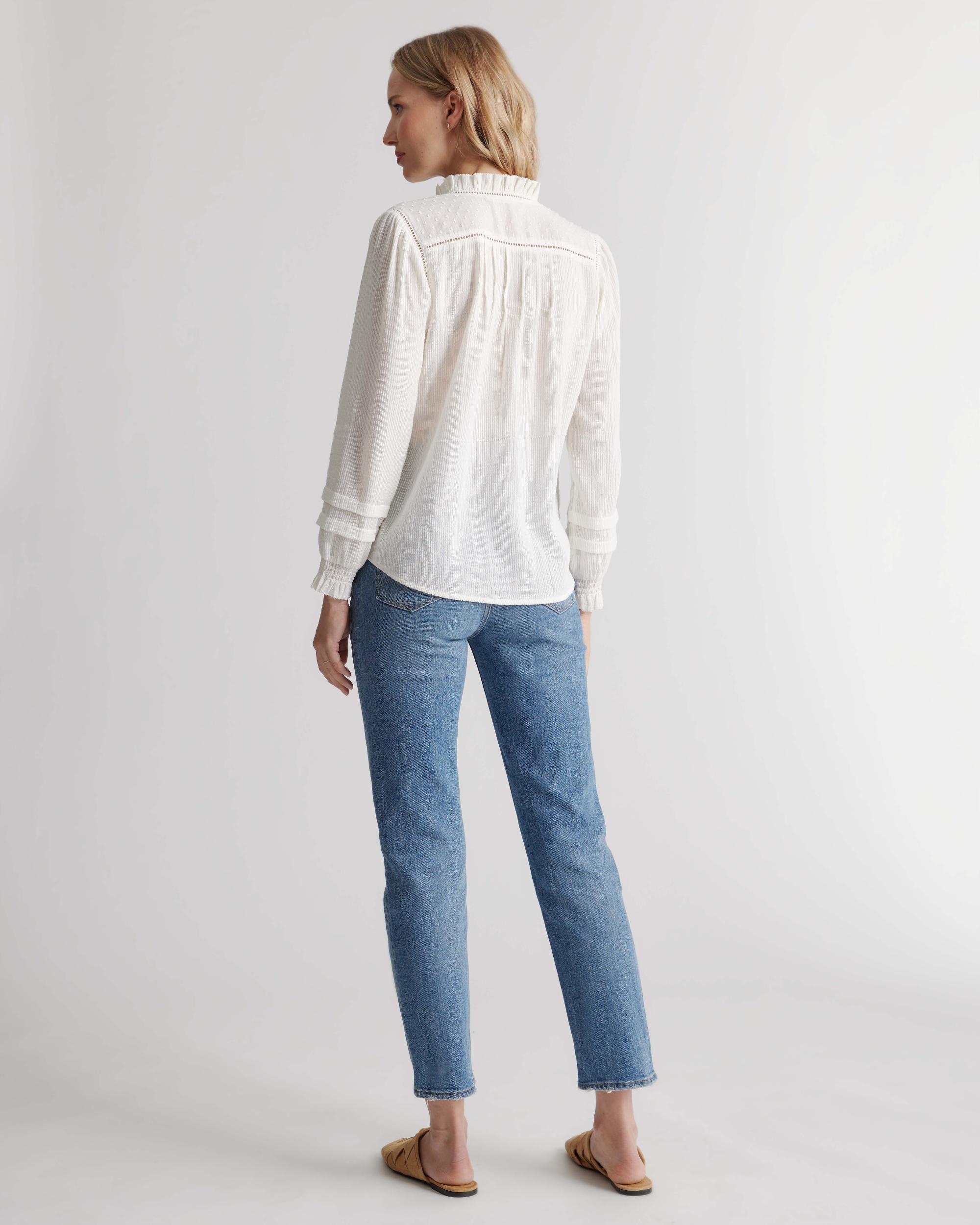 Quince | Women's Organic Textured Cotton Peasant Blouse Organic Cotton Product Image