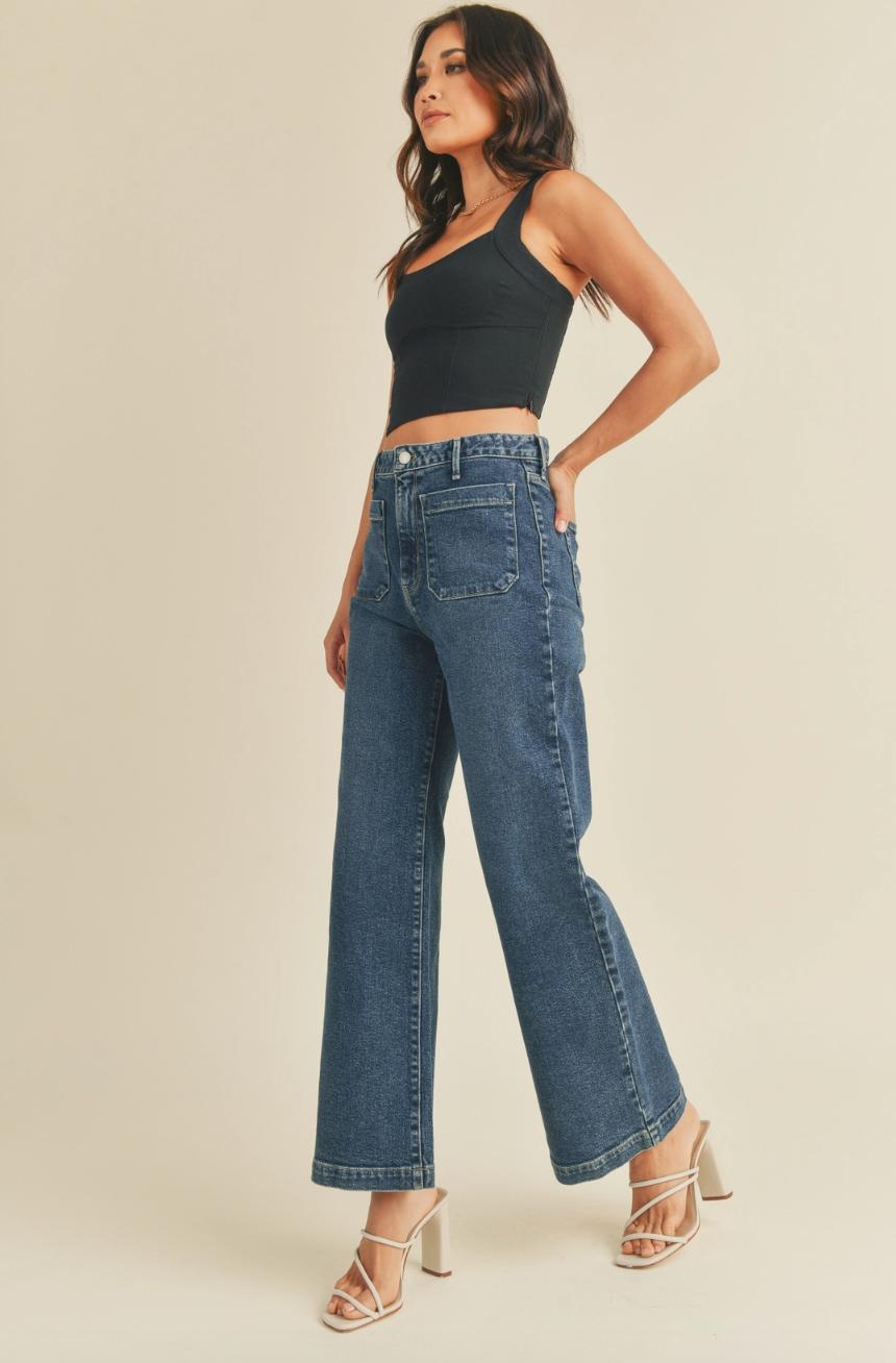 Patch Pocket Wide Leg Denim Pant Product Image