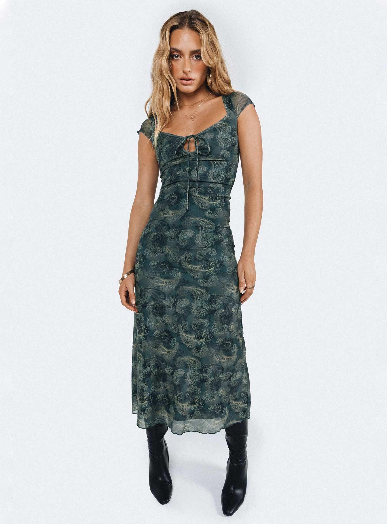 Motel Lunama Dress Tonal Blue Paisley Product Image