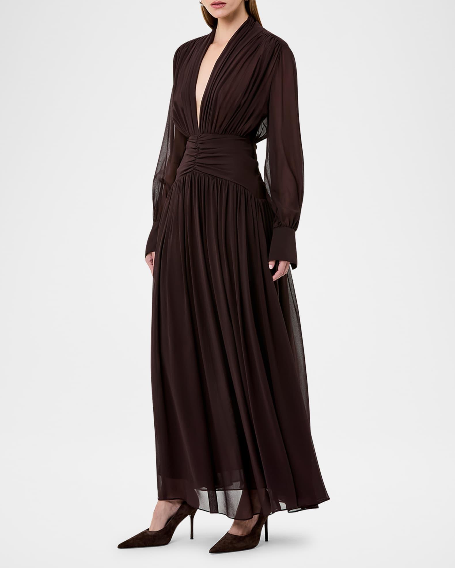 Jocelyn Ruched Deep V-Neck Gown Product Image