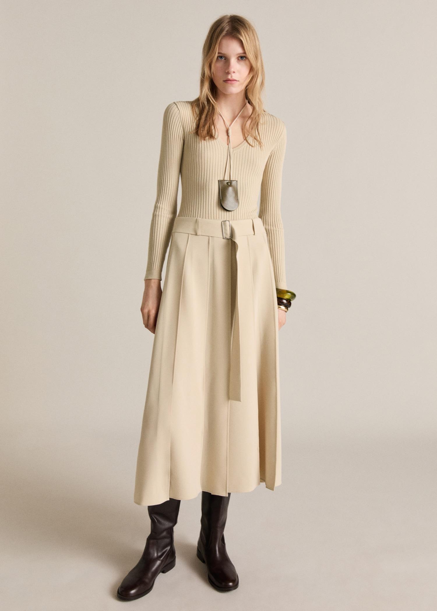 Combined woven dress with belt - Women | MANGO USA Product Image