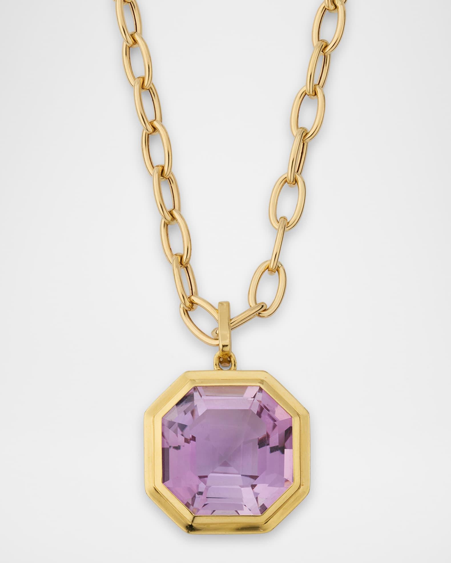 Manhattan 18K Yellow Gold Lilac Amethyst Asscher Cut Pendant Necklace, 18"L Product Image