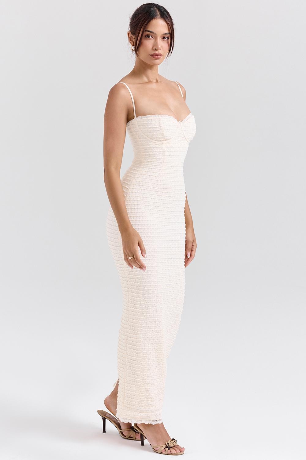 Elinor  cream tea frill lace midi dress Product Image