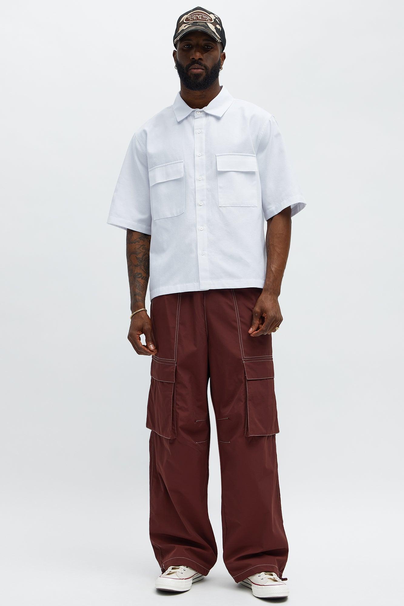 Cropped Double Pocket Button Up Shirt - White Male Product Image