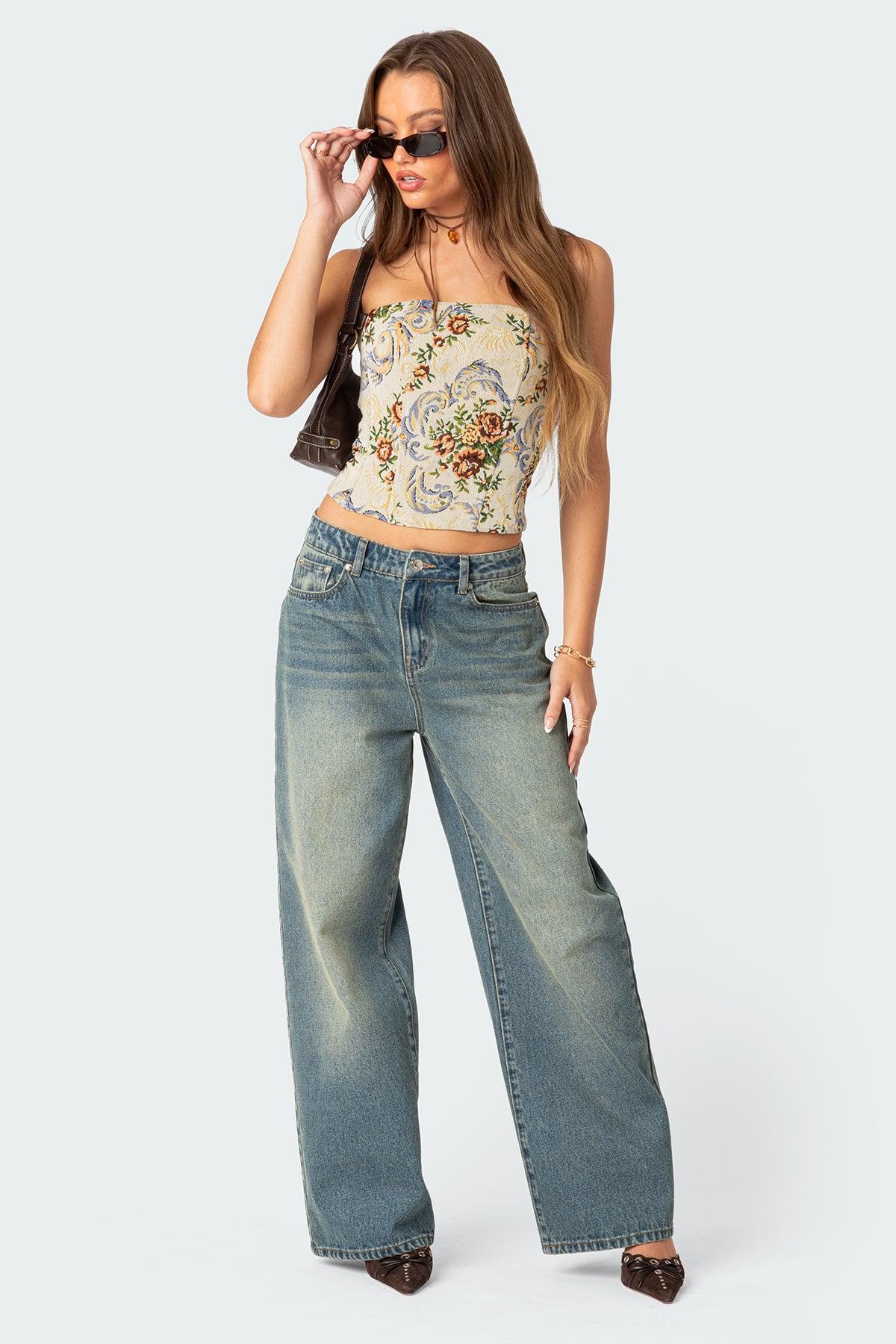 Floral Tapestry Lace Up Corset Product Image