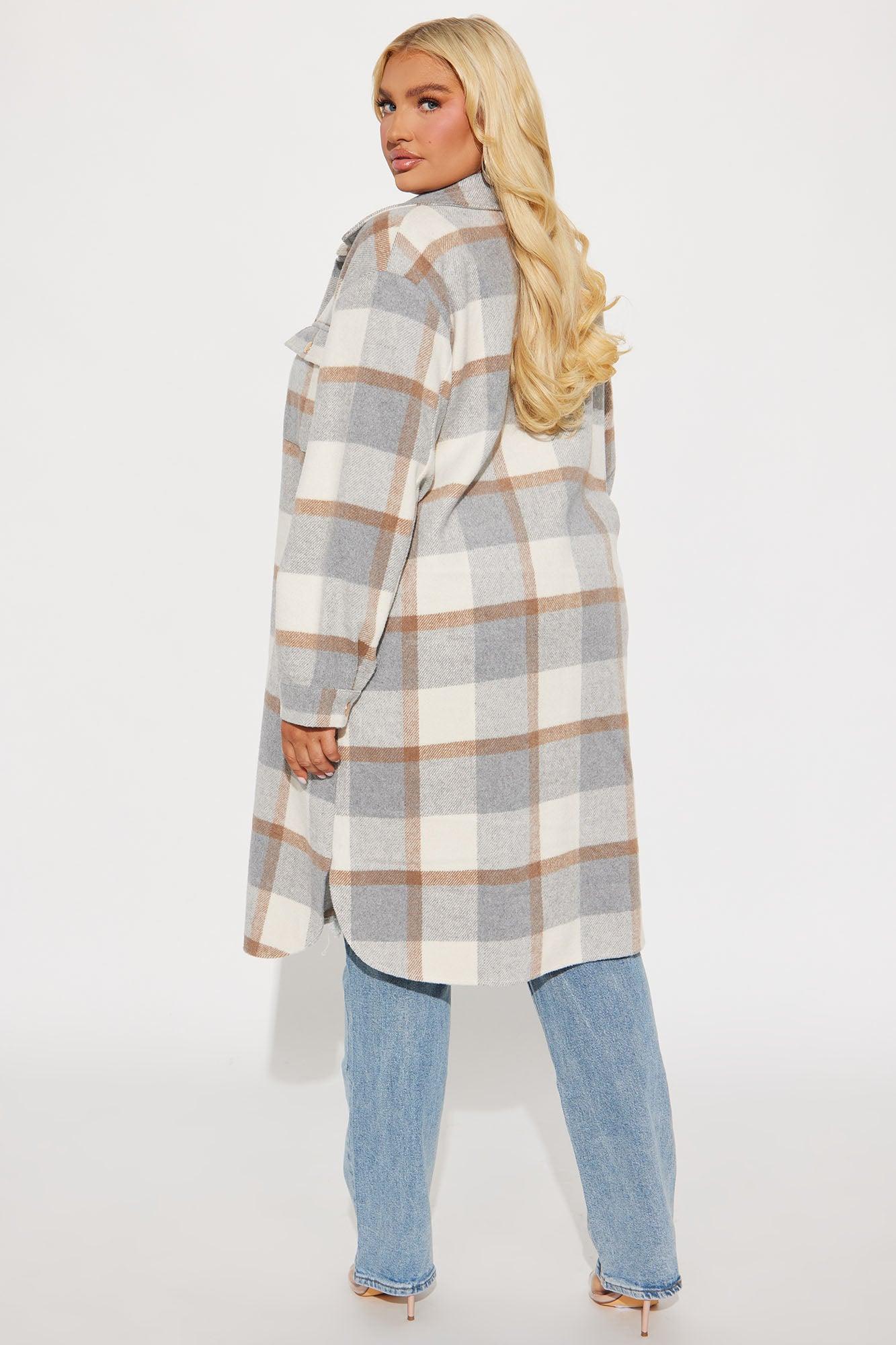 About Her Business Plaid Coat - Cream/combo Product Image