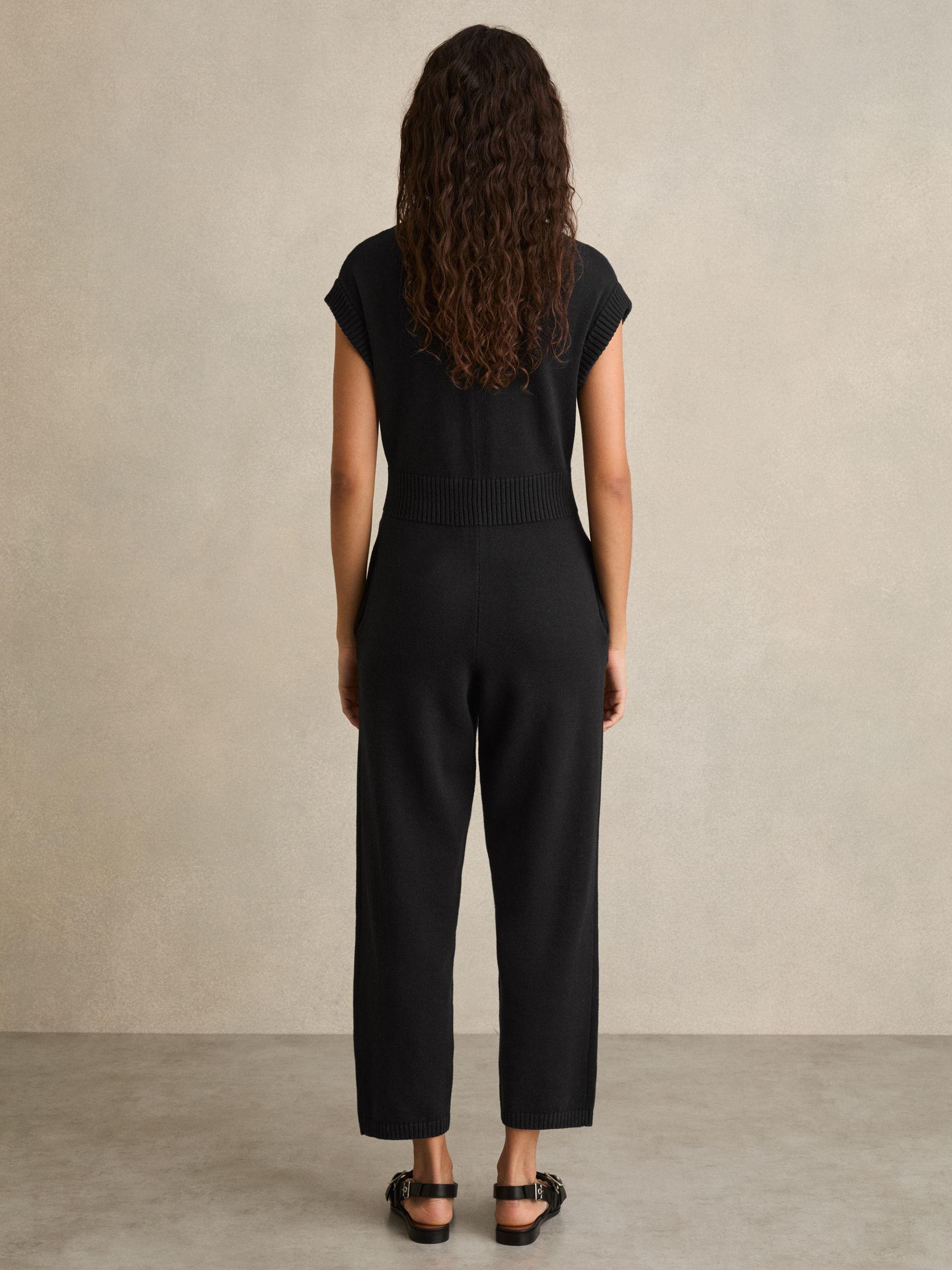 Cotton Knit Zip-Front Jumpsuit in Black Product Image