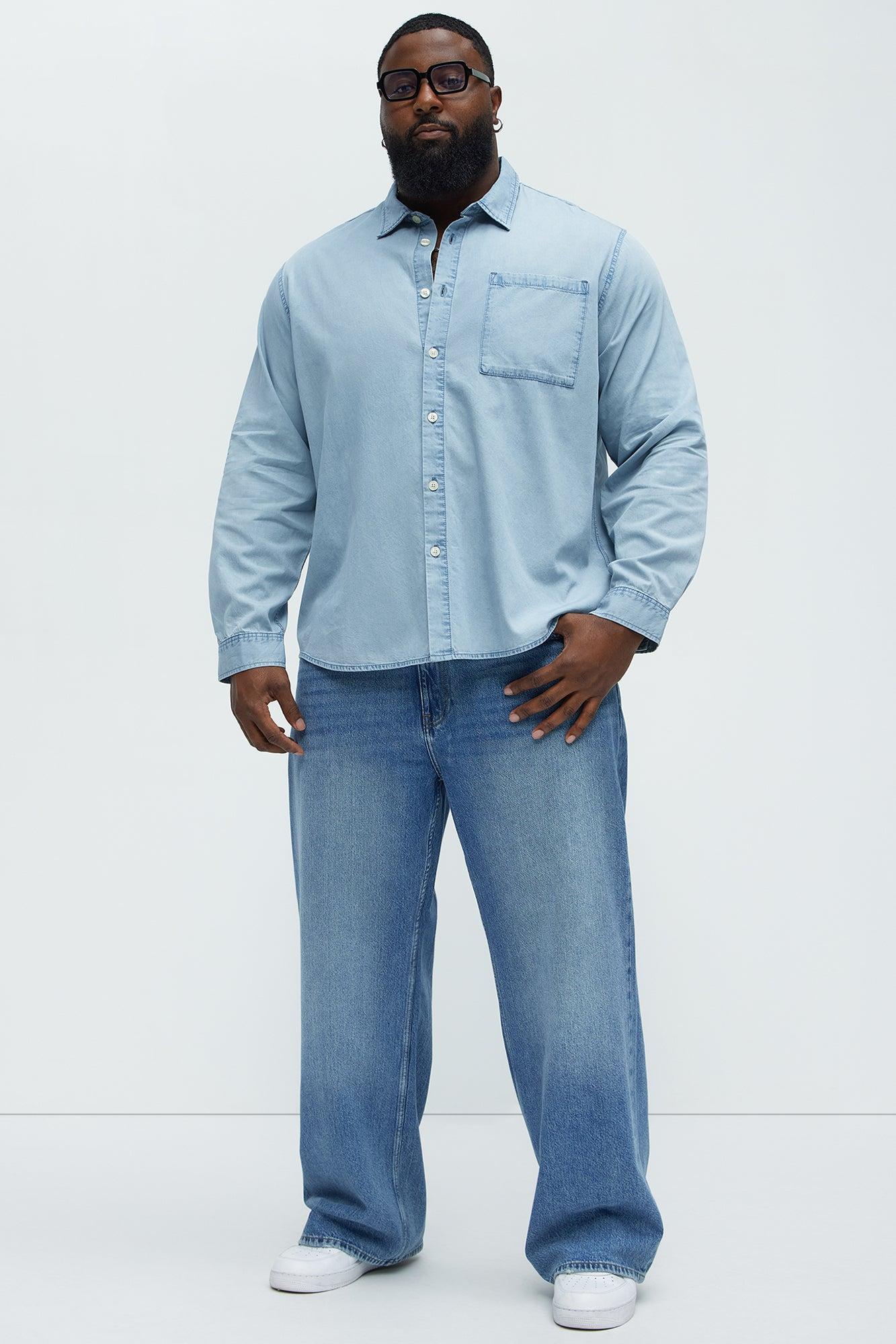 Chambray Long Sleeve Shirt - Light Wash Product Image