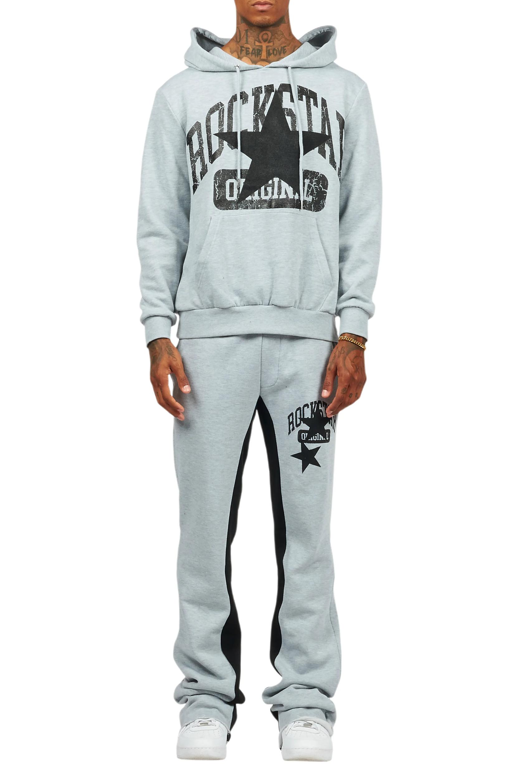 Mallor Heather Grey Baggy Stacked Hoodie Track Set Male Product Image