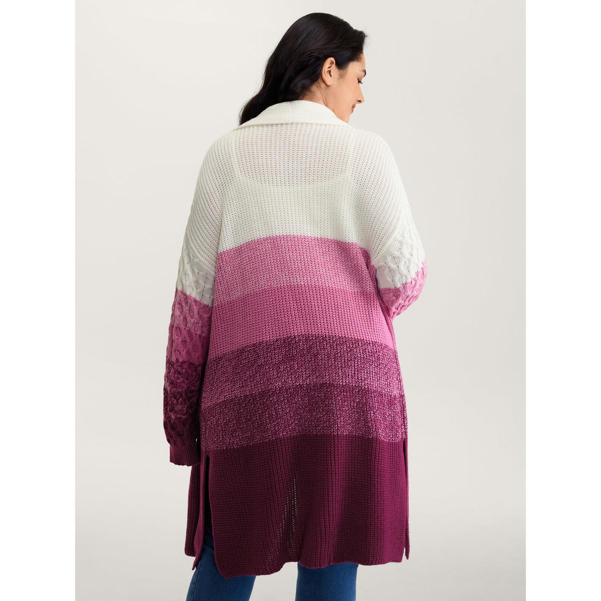 Plus Size Colorblock Textured Folded Collar Knit Cardigan Rosered Women Playful Loose Long Sleeve Casual Cardigans BloomChic 26/4X Product Image