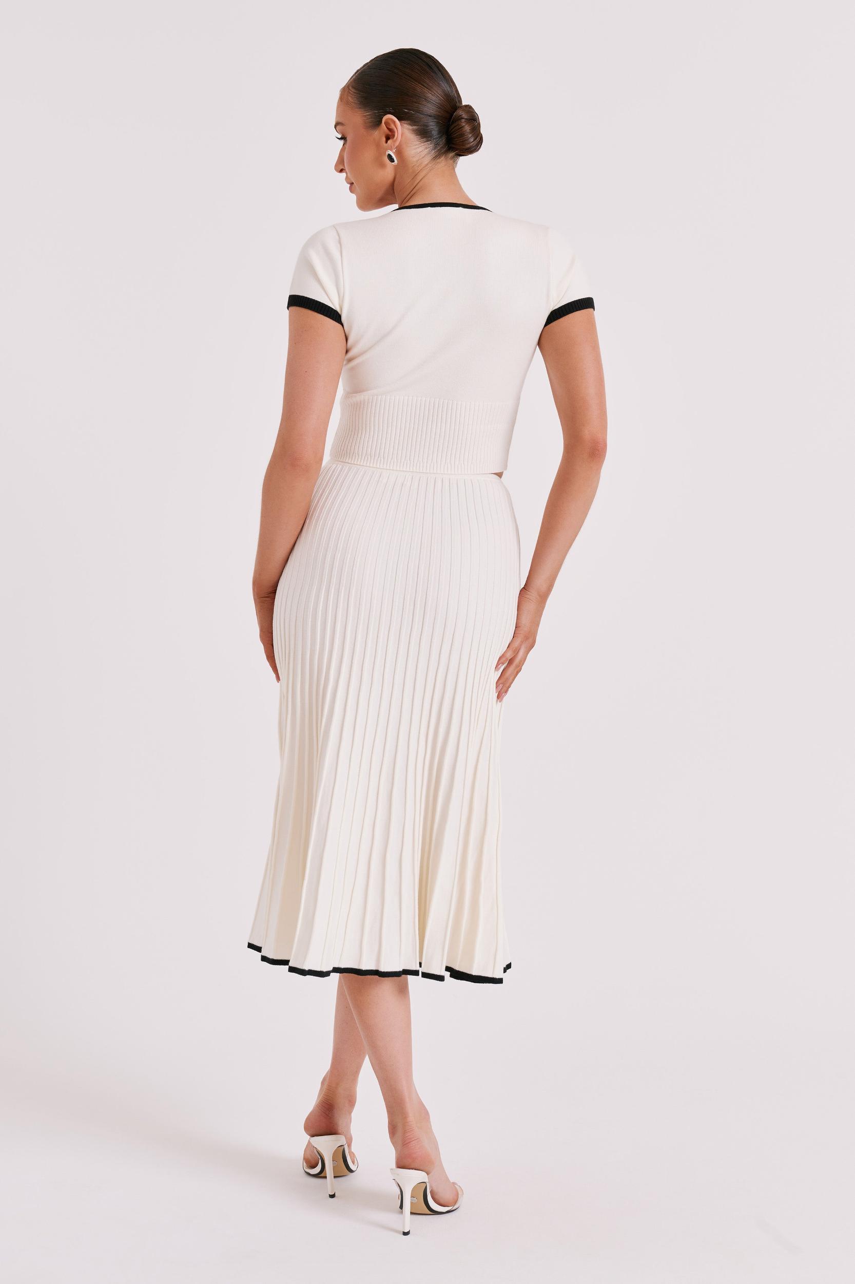 Jolene Contrast Rib Knit Midi Skirt - White Product Image