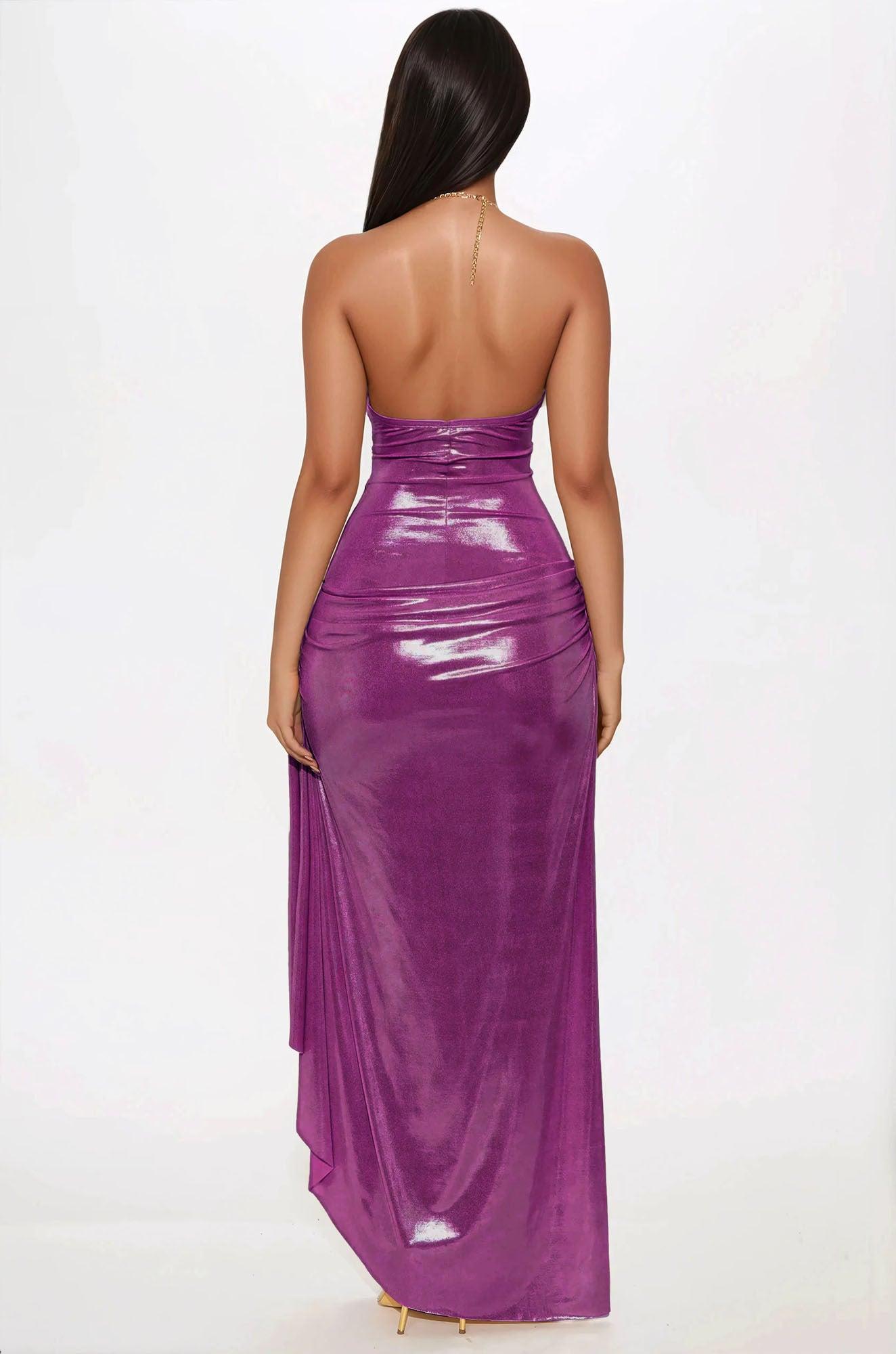 Mira Draped Metallic Maxi Dress - Magenta Product Image