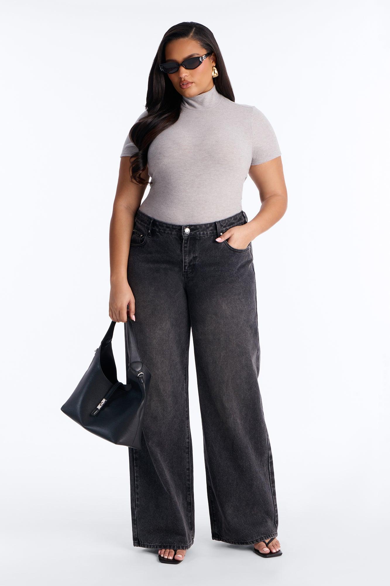 Marenna Mock Neck Short Sleeve Hacci Bodysuit - Grey Female Product Image