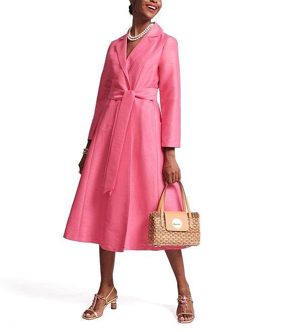 FRANCES VALENTINE Lucille Dupion Notch Lapel Bracelet Sleeve Wrap Midi Dress Product Image