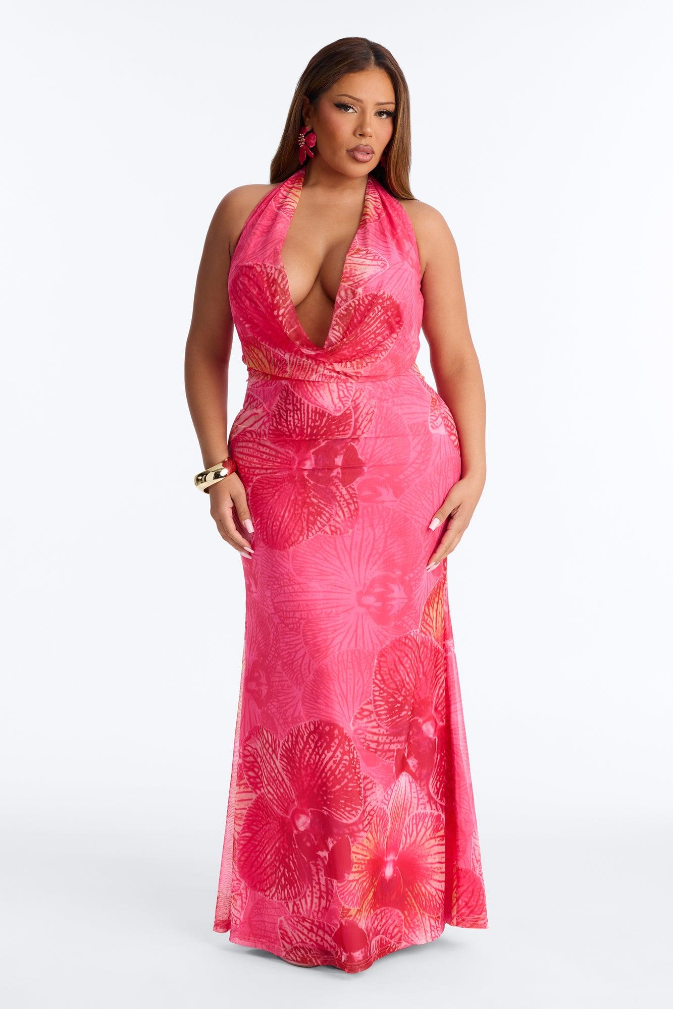 Tropic Muse Halter Mesh Maxi Dress - Pink/combo Female Product Image