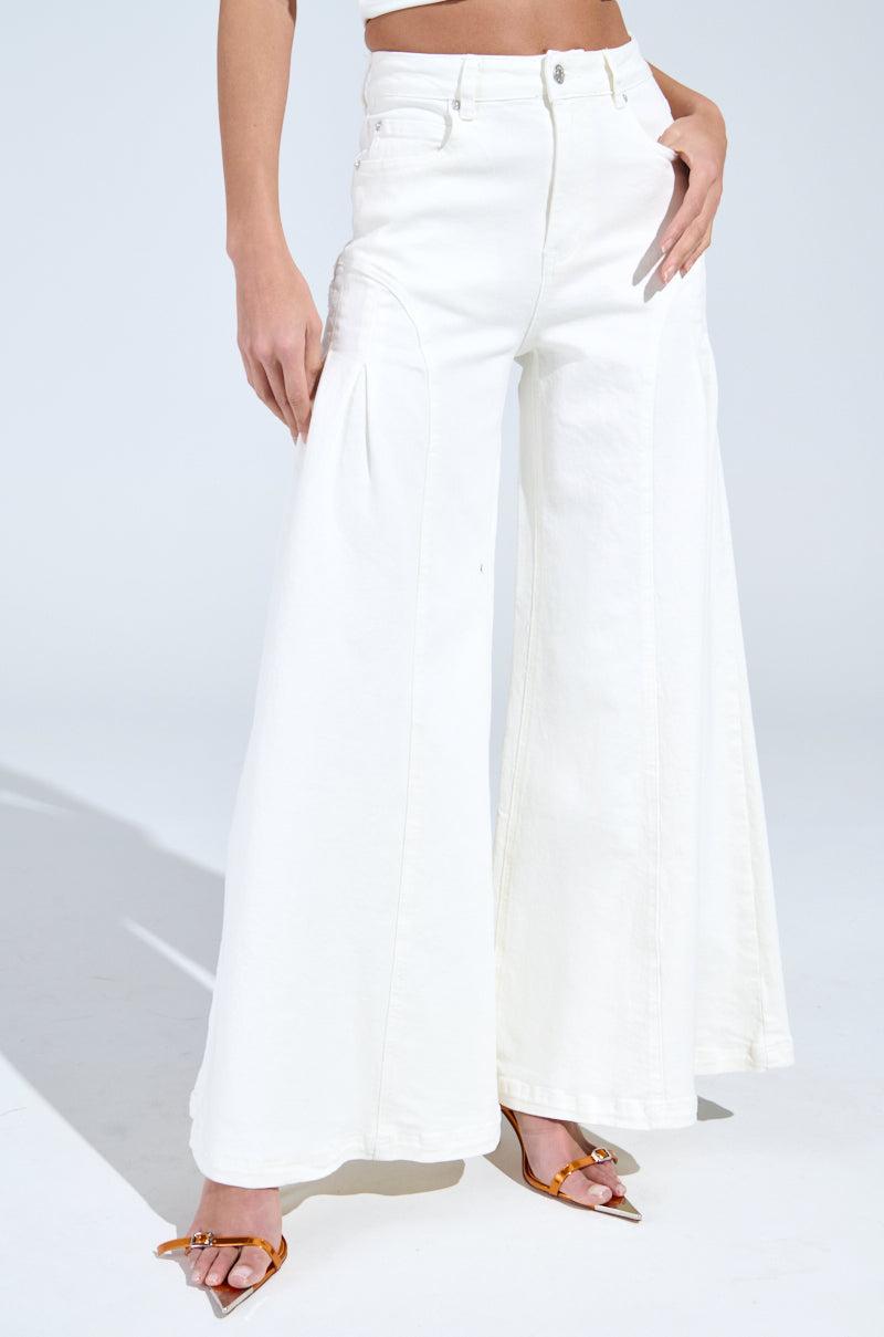 TRENDY AND COOL WHITE WIDE LEG DENIM PANT Product Image