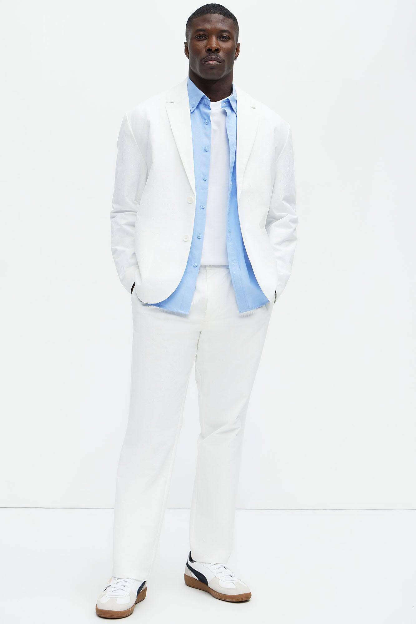 Seersucker Casual Blazer - White Product Image