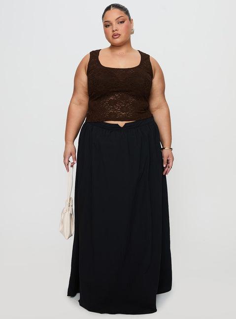 Rennata Gathered Mid Rise Maxi Skirt Black Product Image