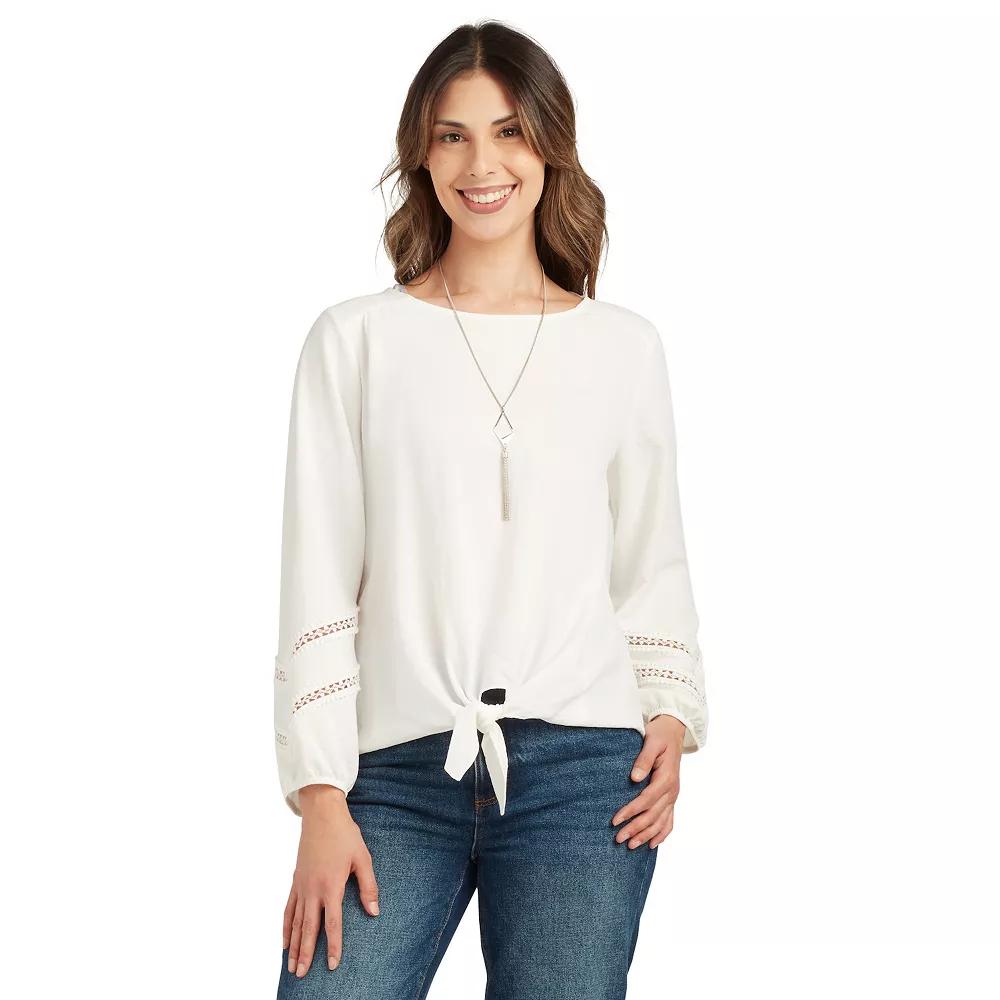 Women's AB Studio Tie Front Top with Necklace, Size: XL, Off White Product Image