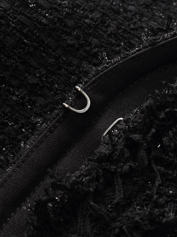 Tweed Fringe V-Neck Women Crop Jacket Product Image