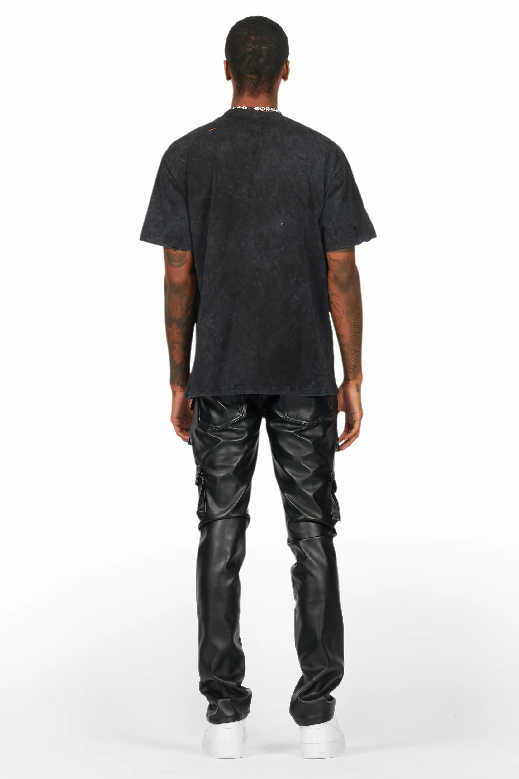 Kalvin Vintage Black Oversized Graphic T-Shirt Male Product Image