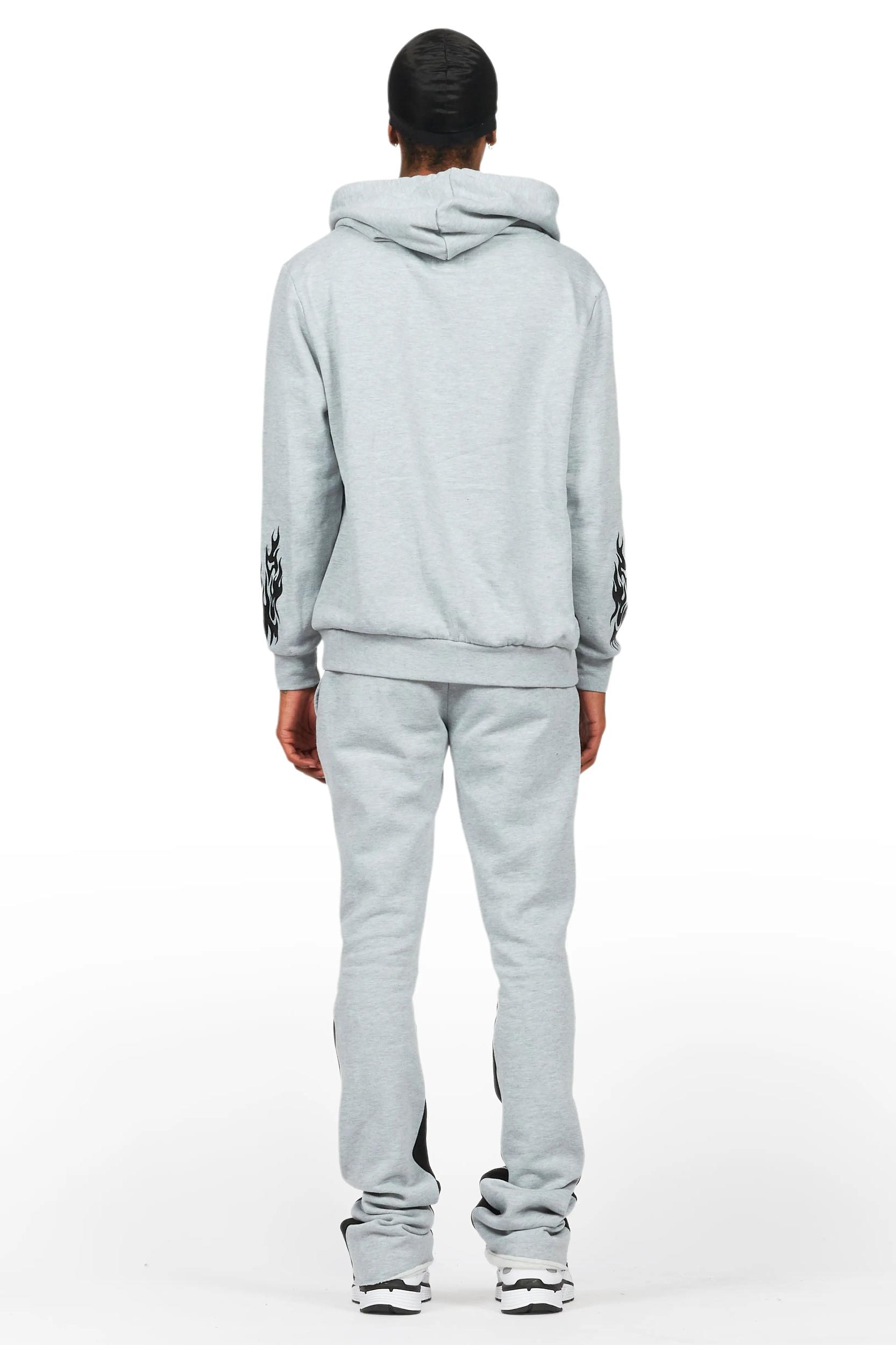 Bubble Grey/Black Stacked Flare Hoodie Track Set Male Product Image