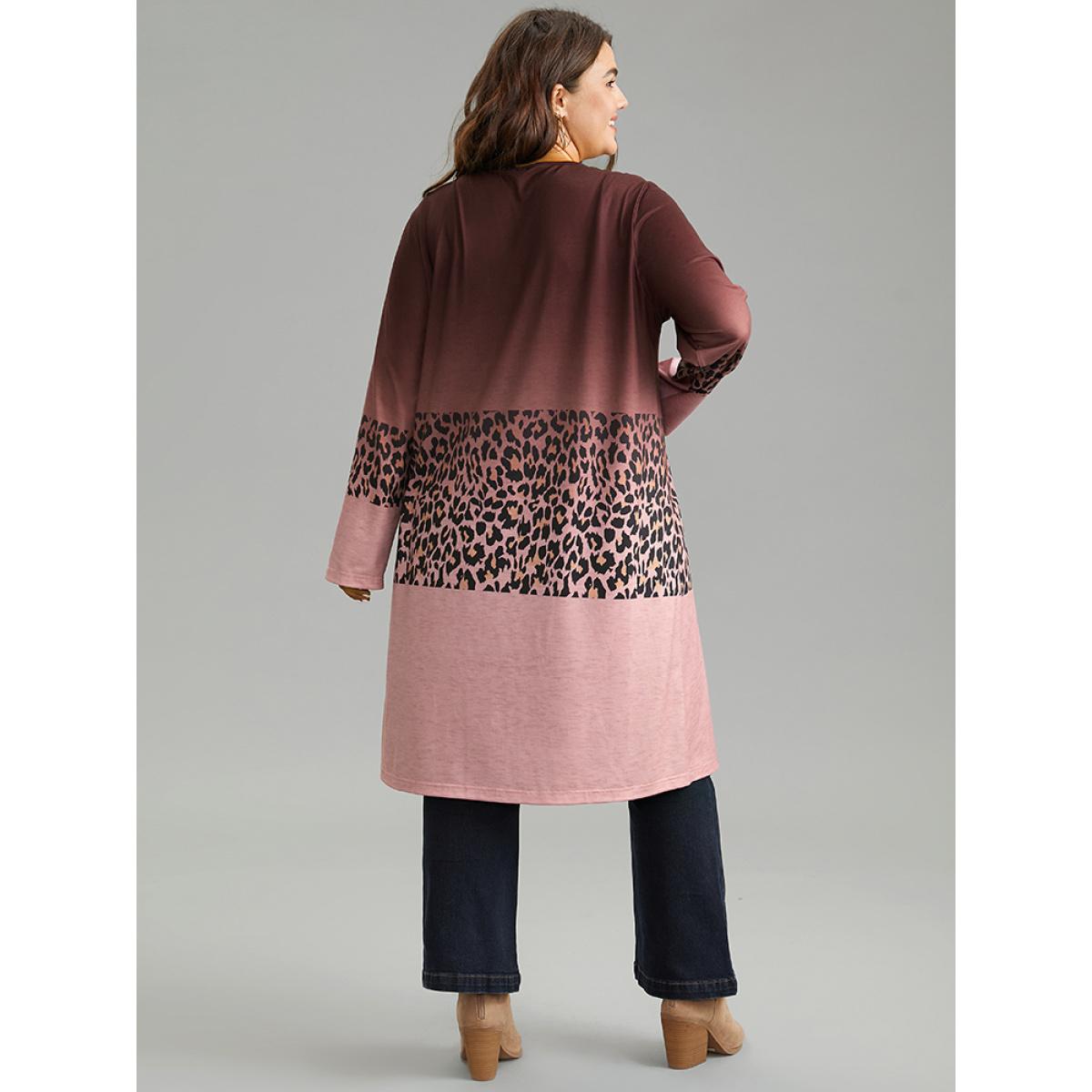 Plus Size Halloween Leopard Print Contrast Open Front Kimono Women Scarlet Casual Contrast Dailywear Kimonos BloomChic 10/M Product Image