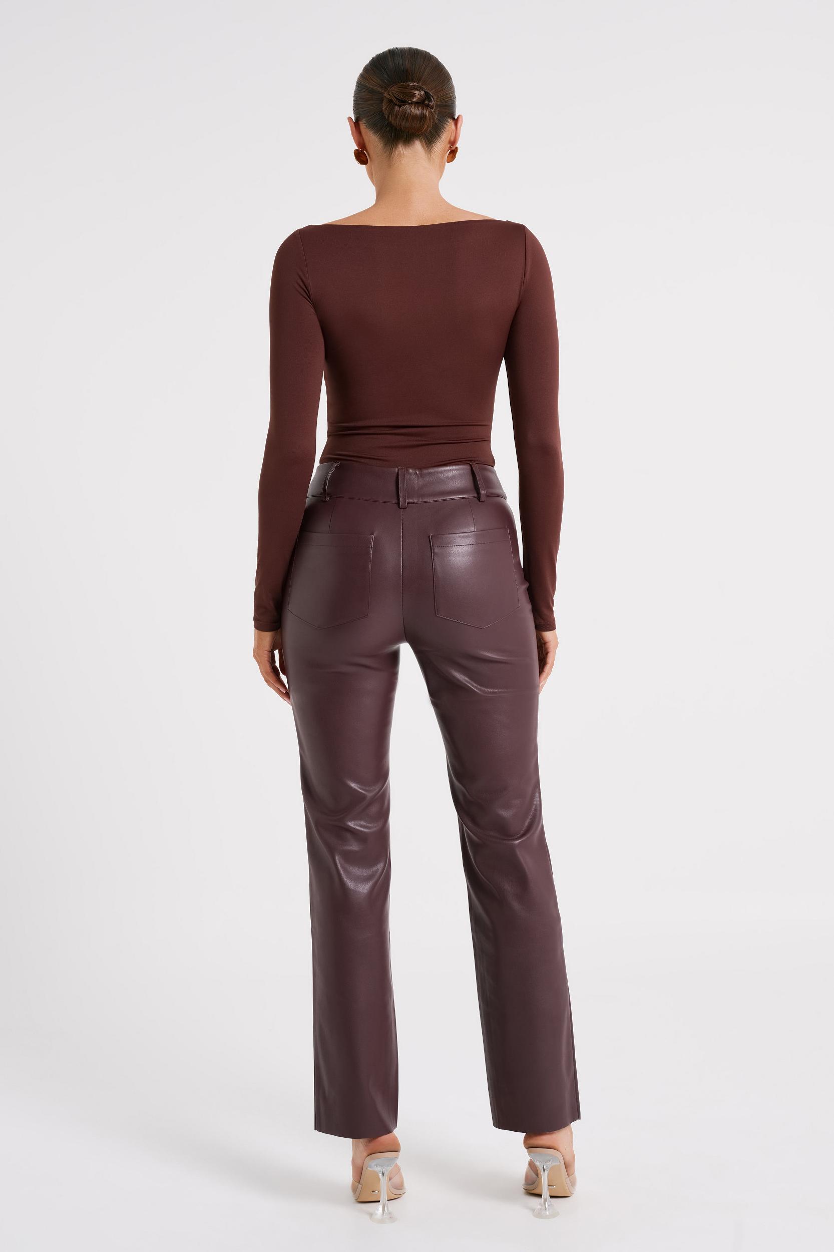 Laurette Faux Leather Straight Leg Pant - Dark Chocolate Product Image