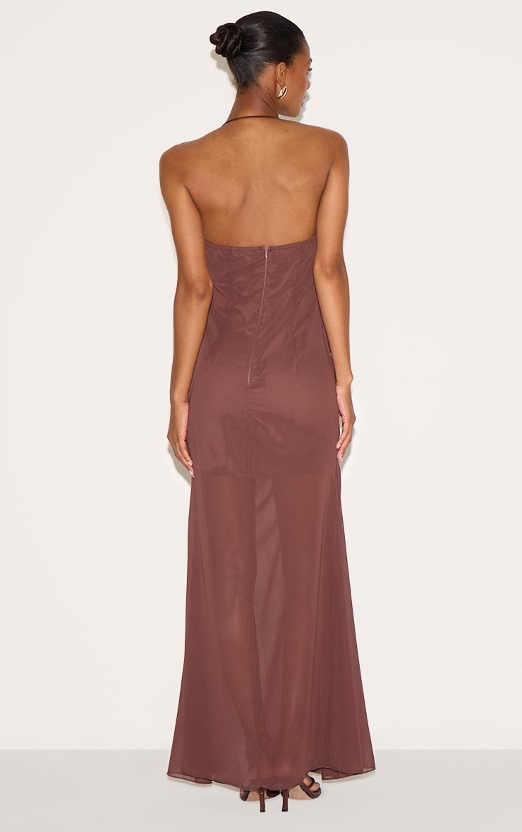 Chocolate Chiffon Asymmetric Ruched Maxi Dress Product Image