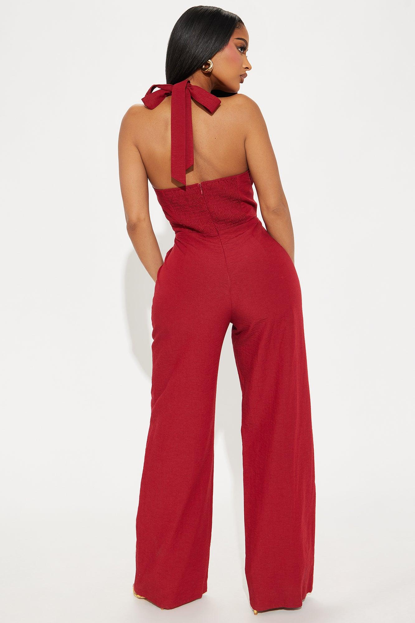 Laci Linen Jumpsuit - Red Product Image