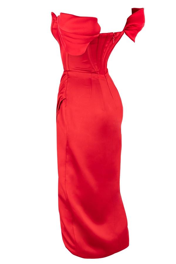 Loretta  red satin off shoulder dress Product Image