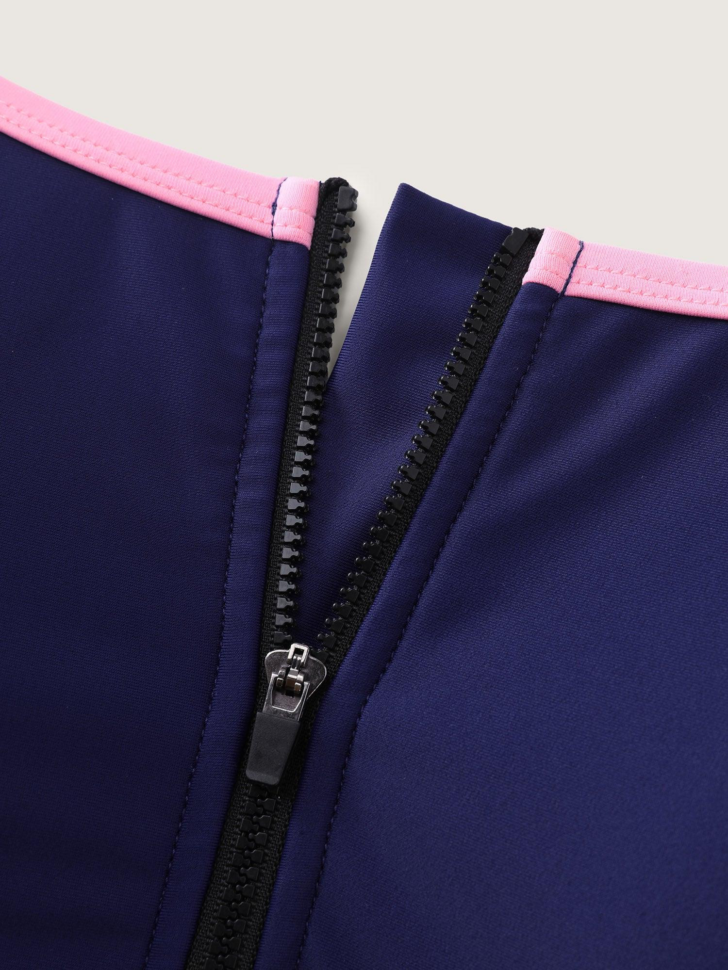 Colorblock Contrast Zipper Front Swim Dress Female Product Image