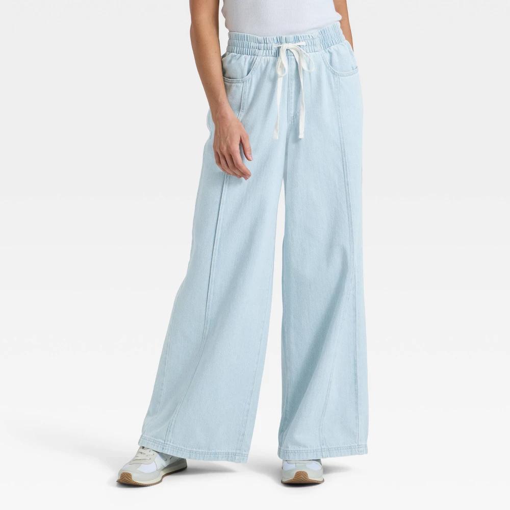 Women's High-Rise Drawstring Wide Leg Relaxed Fit Beach Pants - Universal Thread™ Product Image
