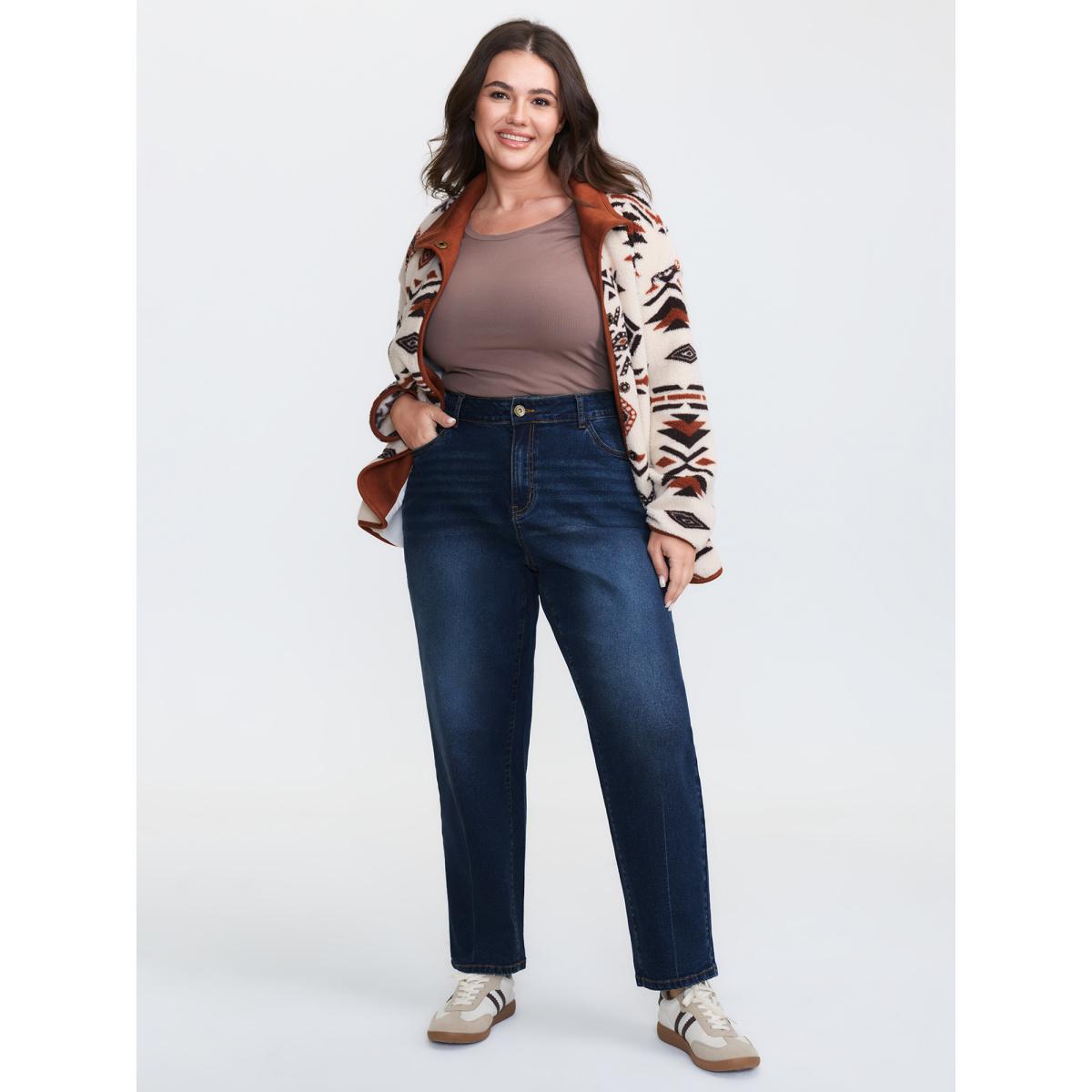 Plus Size Stretchy Mid-Rise Boyfriend Jeans Women Bluevintage Leisure High stretch Slanted pocket Jeans BloomChic 28/5X Product Image