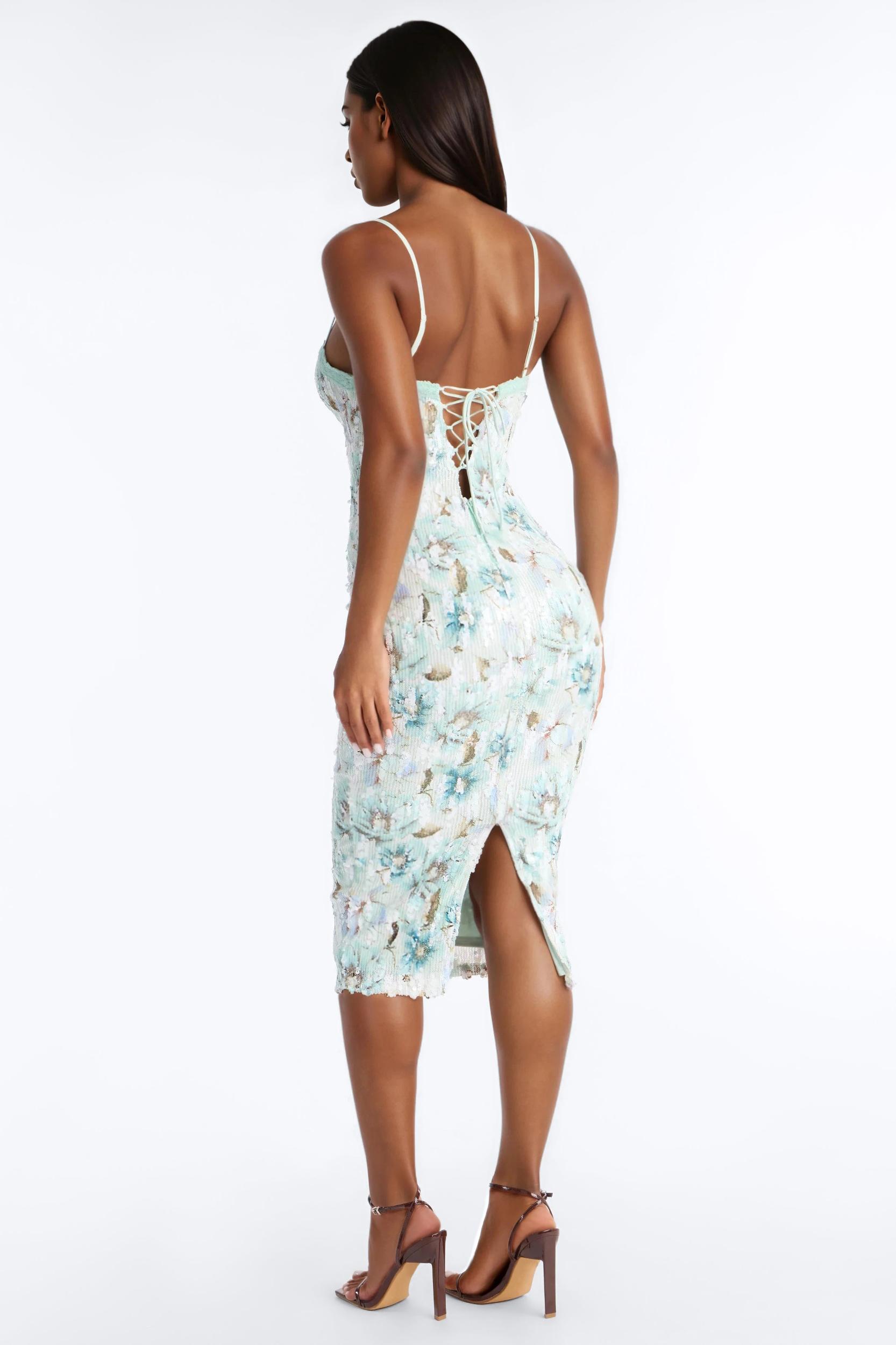 Valerie Floral Sequin Midi Dress - Sage/combo Female Product Image