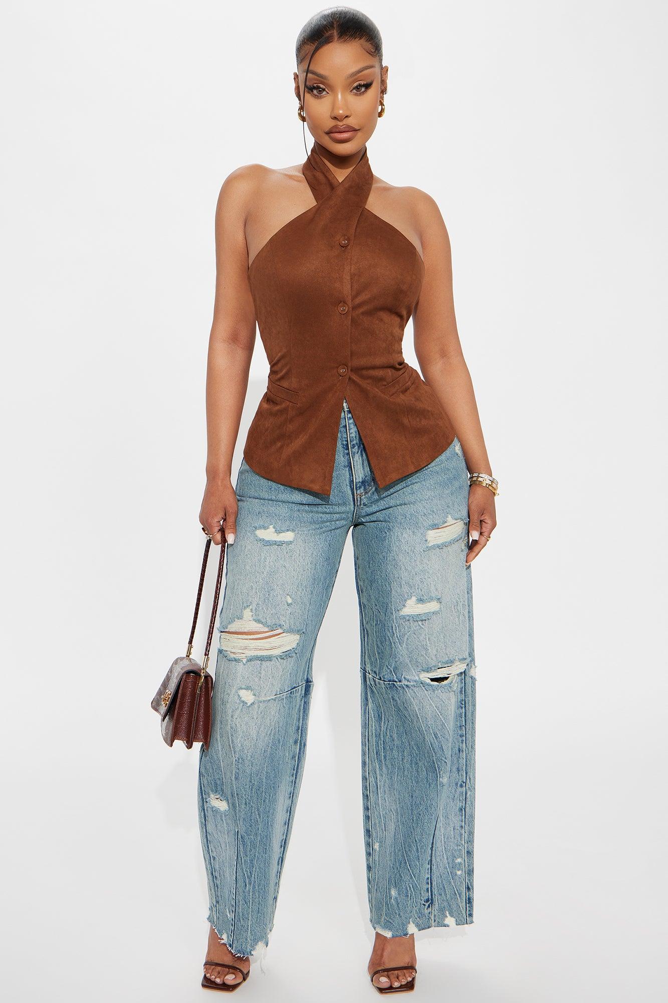 Classic Cutie Faux Suede Vest  - Brown Female Product Image