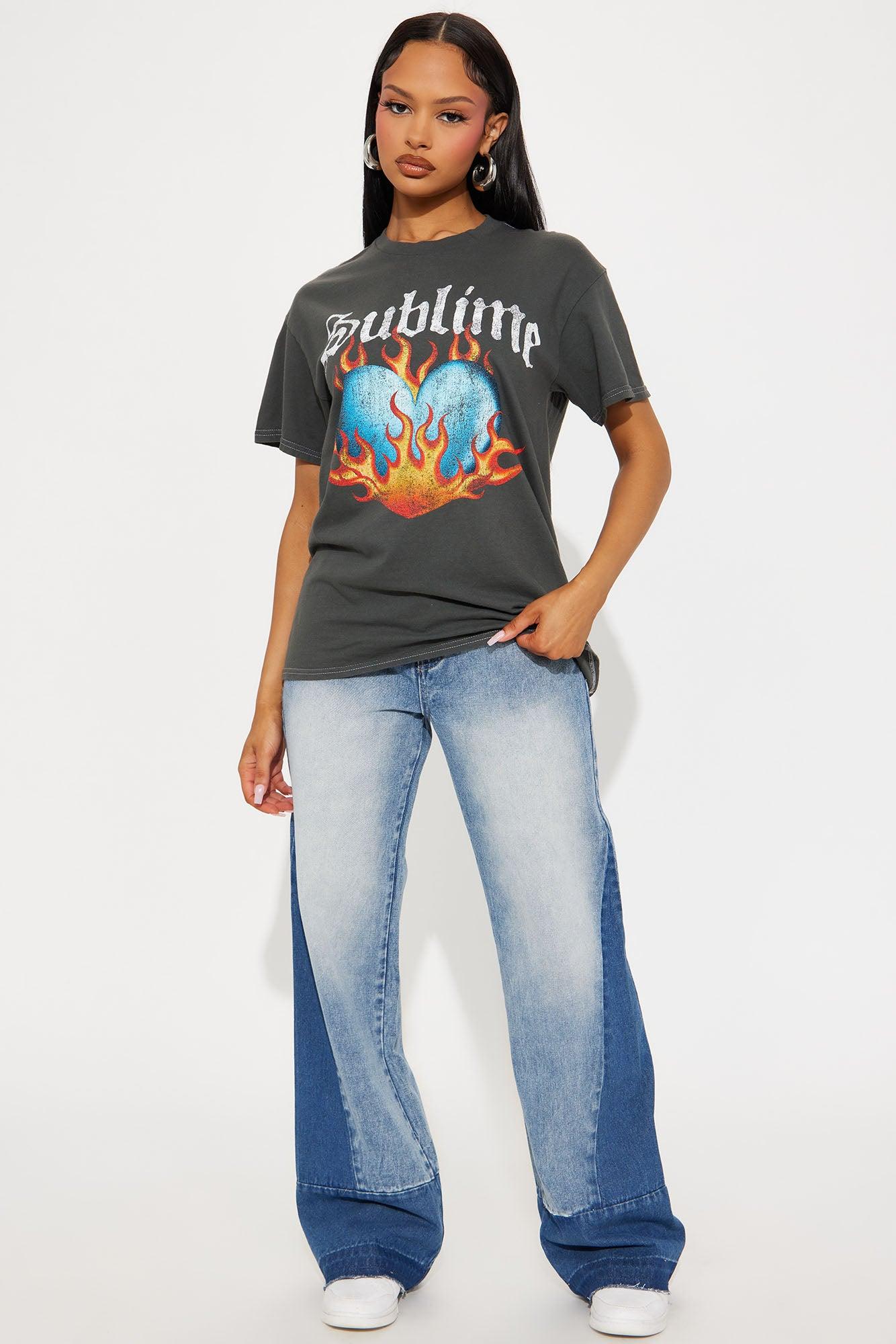 Sublime Flames Heart Washed Oversized Tee - Black Product Image