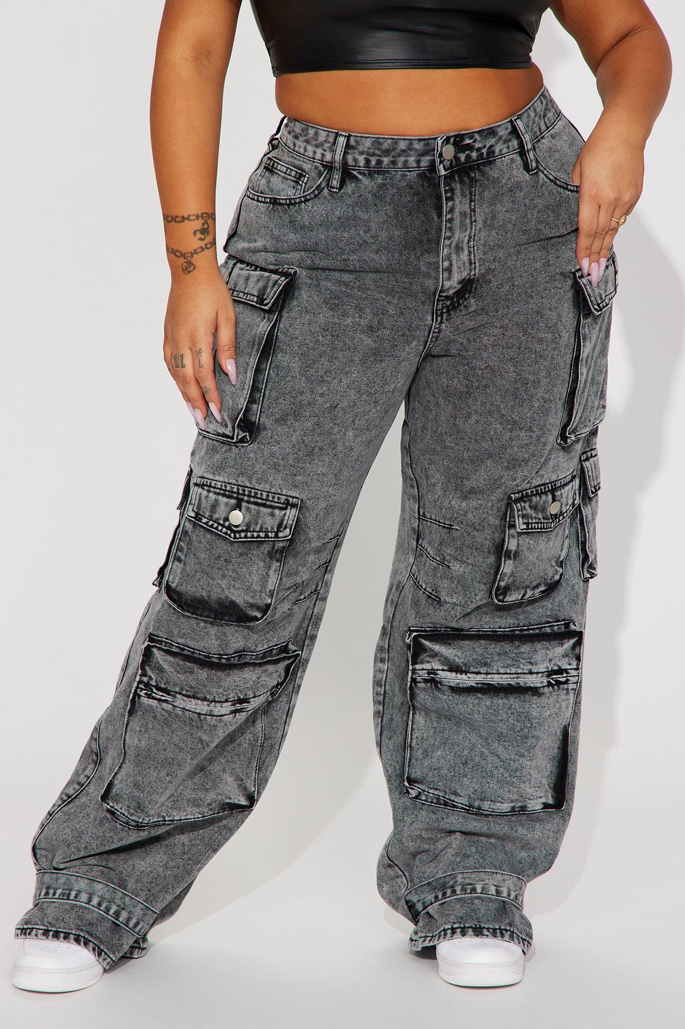 Billie Low Slung Cargo Jeans - Acid Wash Black Product Image