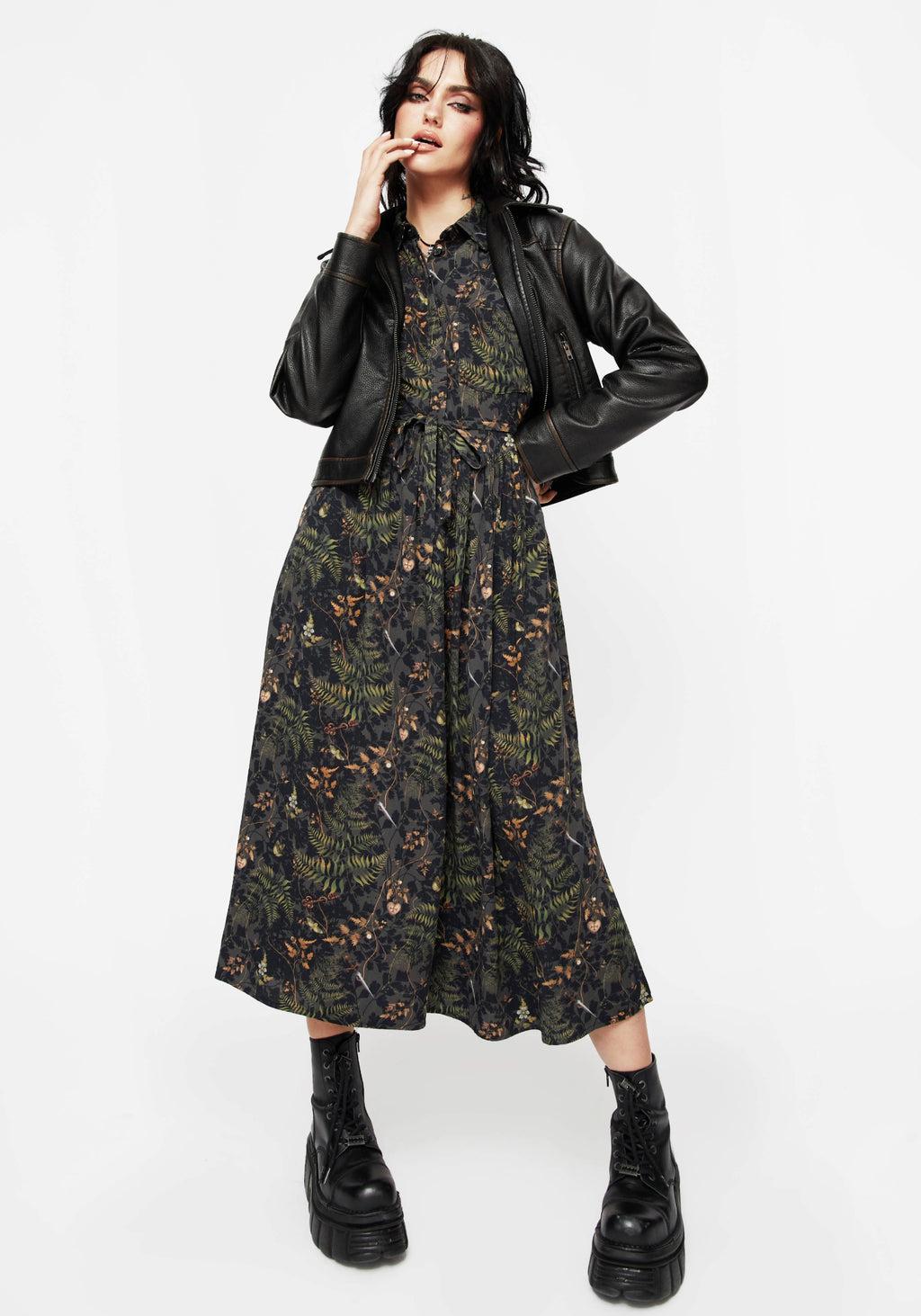 Wither Fern Print Midi Shirt Dress Product Image