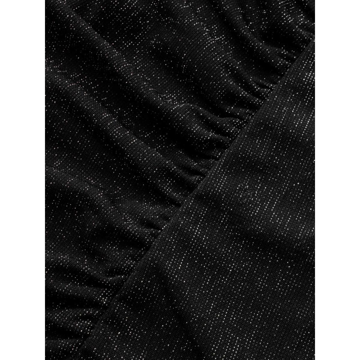 Plus Size Glitter Textured Boat Neck Slim-Fit T-Shirt Black Women Elegant Gathered Boat Neck Skinny Everyday T-shirts BloomChic 14-16/1X Product Image