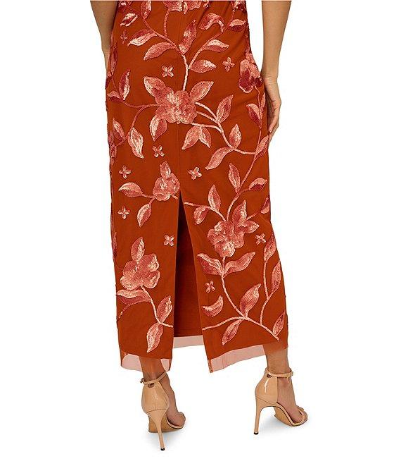 Adrianna Papell Square Neck Sleeveless Floral Beaded Mesh Maxi Dress Product Image