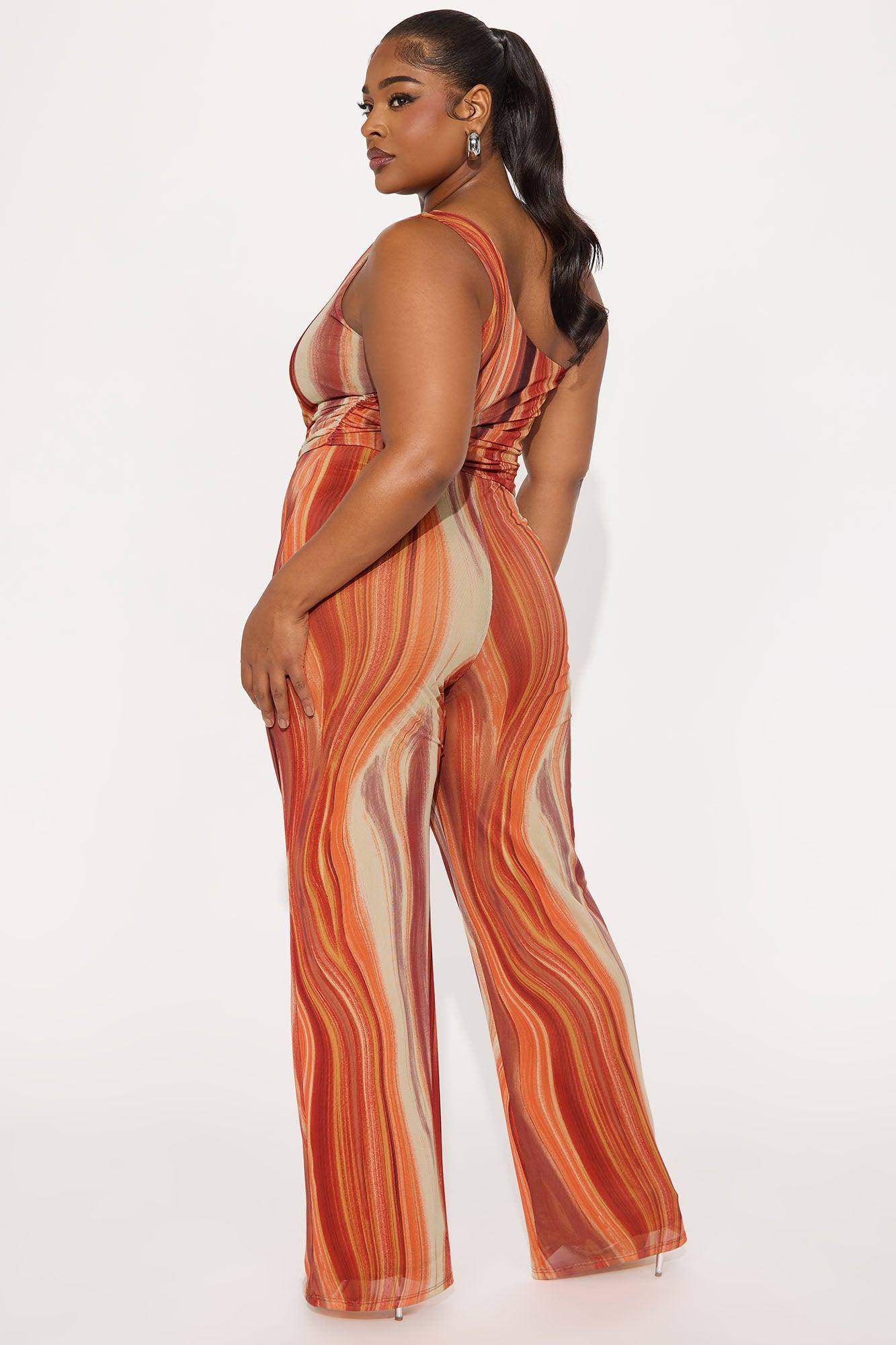 Lost Island One Shoulder Mesh Jumpsuit - Orange/combo Female Product Image