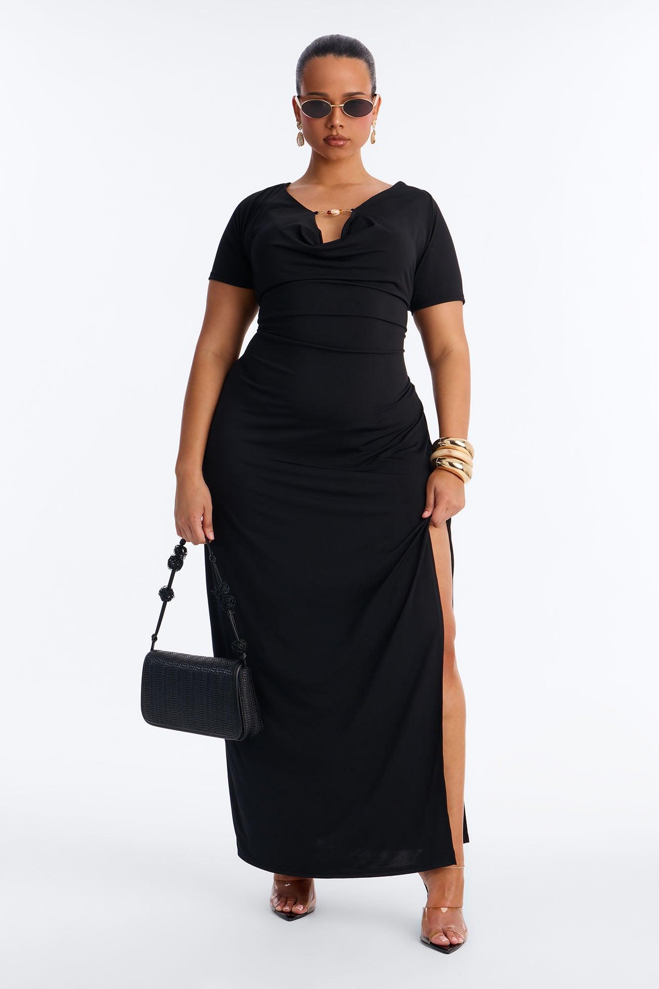 Angelica Beaded Cowl Neck Maxi Dress - Black Female Product Image