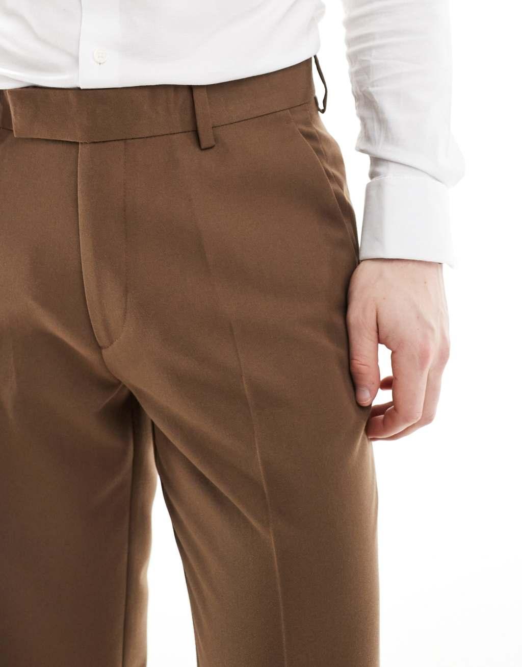 ASOS DESIGN smart straight leg pants in brown Product Image