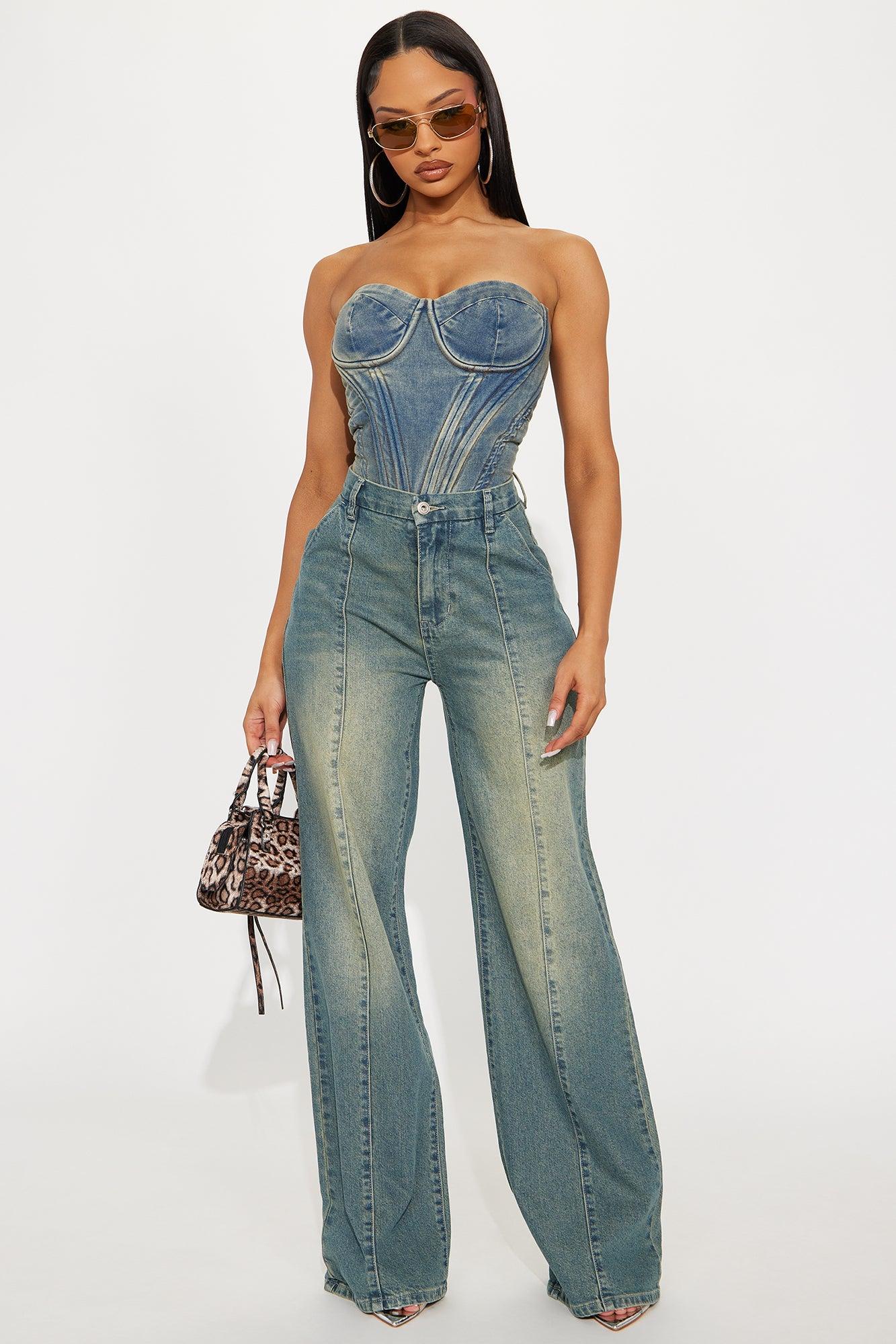 High Value Wide Leg Trouser Jeans - Vintage Wash Product Image