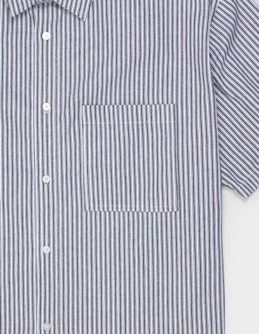 RSQ Mens Cropped Stripe Button Up Shirt - BLACK/WHITE Product Image